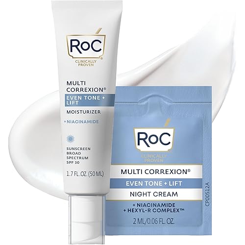 RoC Multi Correxion 5 in 1 Anti-Aging Daily Facial Moisturizer for Women and Men, Broad Spectrum SPF 30 & Shea Butter (1.7 oz) with Night Cream Packette (Packaging May Vary)