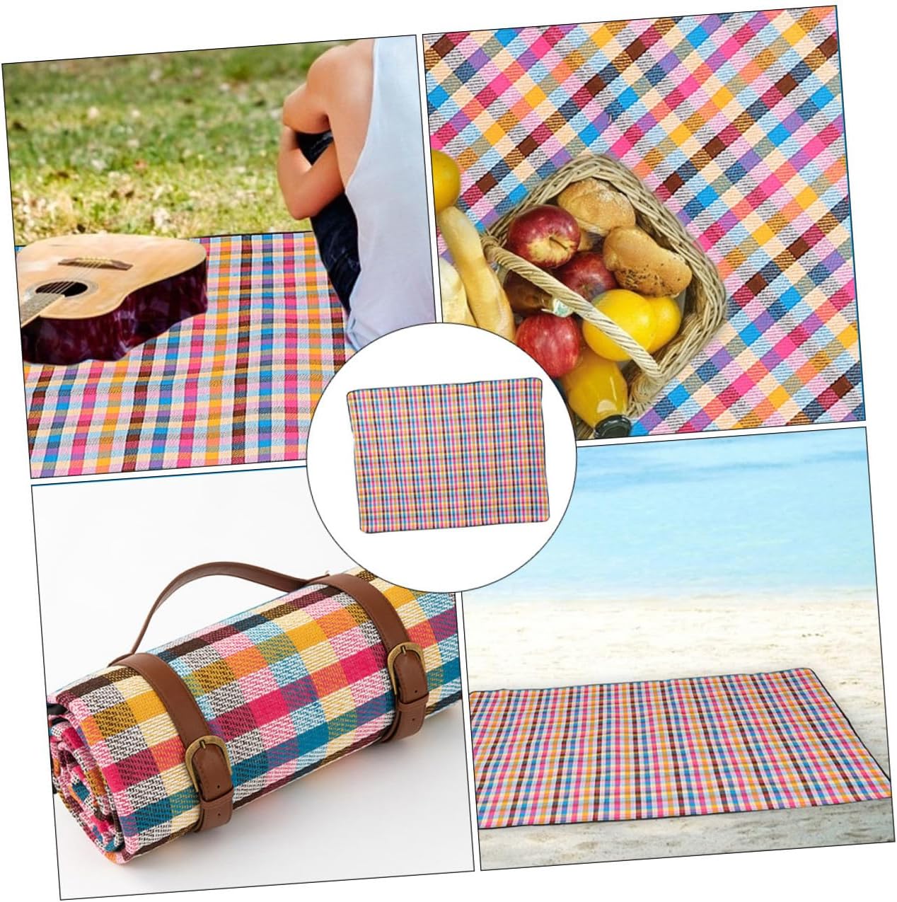 FAVOMOTO Leather Strap Picnic Mat Outdoor Camping Pad Waterproof Thickened 150x200cm Moisture-Resistant Ground Mat for Travel Beach Lawn