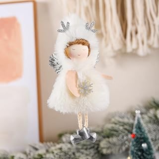 1 Piece Cute Plush Angel Doll Christmas Hanging Ornament Xmas Tree Festive Home Decorative Pendant White 16 * 8 * 4cm