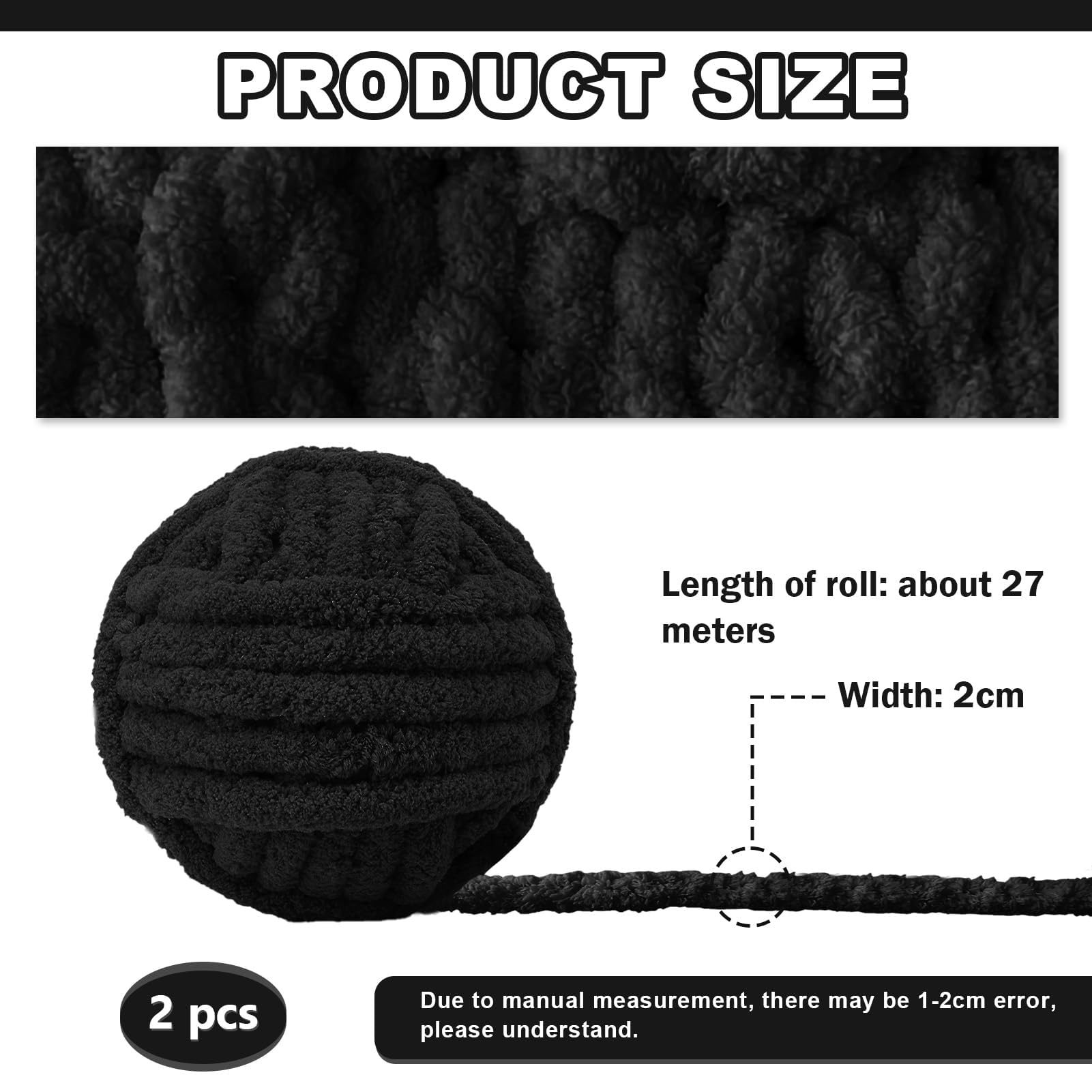 Dicke Wolle Dickes Garn 2 Stück 500g, Chunky Yarn, Chunky Wool, Armstricken Wolle zum Häkeln für Decke, XXL Riesen Wolle Perfekt zum Weben von Schals Mützen Haustier Nest - Schwarz