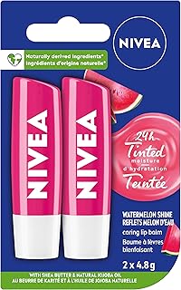 NIVEA Watermelon Shine Lip Balm, (2 X 4.8g) | Subtle Pink Tinted Lip Care, 24H Hydration