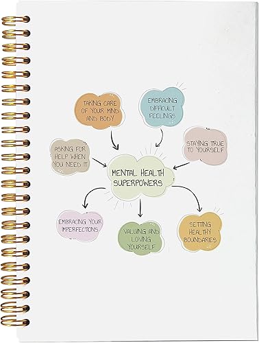 VNWEK Cuaderno de espiral de afirmaciones positivas de salud mental Superpowers de 5.5 x 8.3 pulgadas, cuaderno de espiral de tapa dura con forro de