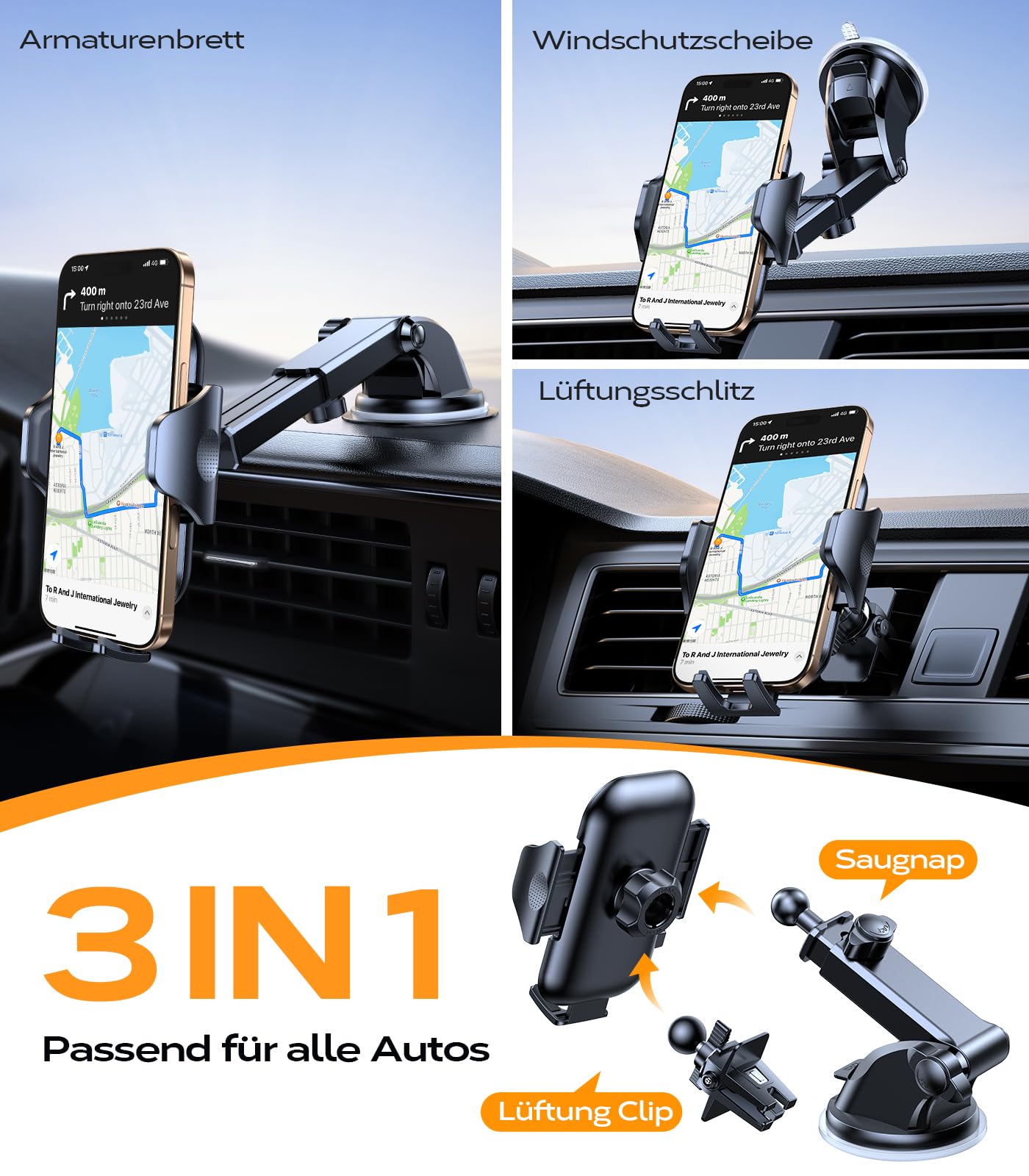 VICSEED 2025 Beste Militärische Handyhalterung Auto [20KG Starker Saugnapf &Metall-Lüftungsclip mit Doppelschloss]360°Drehbare KFZ Handy Halterung Auto Zubehör für iPhone 17 Pro Max Samsung S25 Ultra - 2