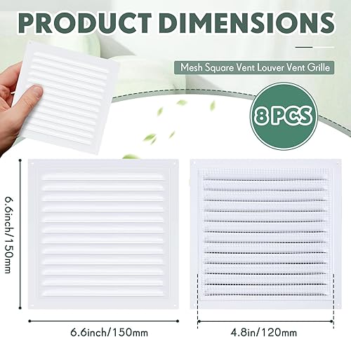 Miniatura 39 de 2 rejillas de ventilación de aluminio a dos aguas de 6 x 6 pulgadas, rejillas de ventilación de metal a dos aguas con tornillo y malla de pantalla