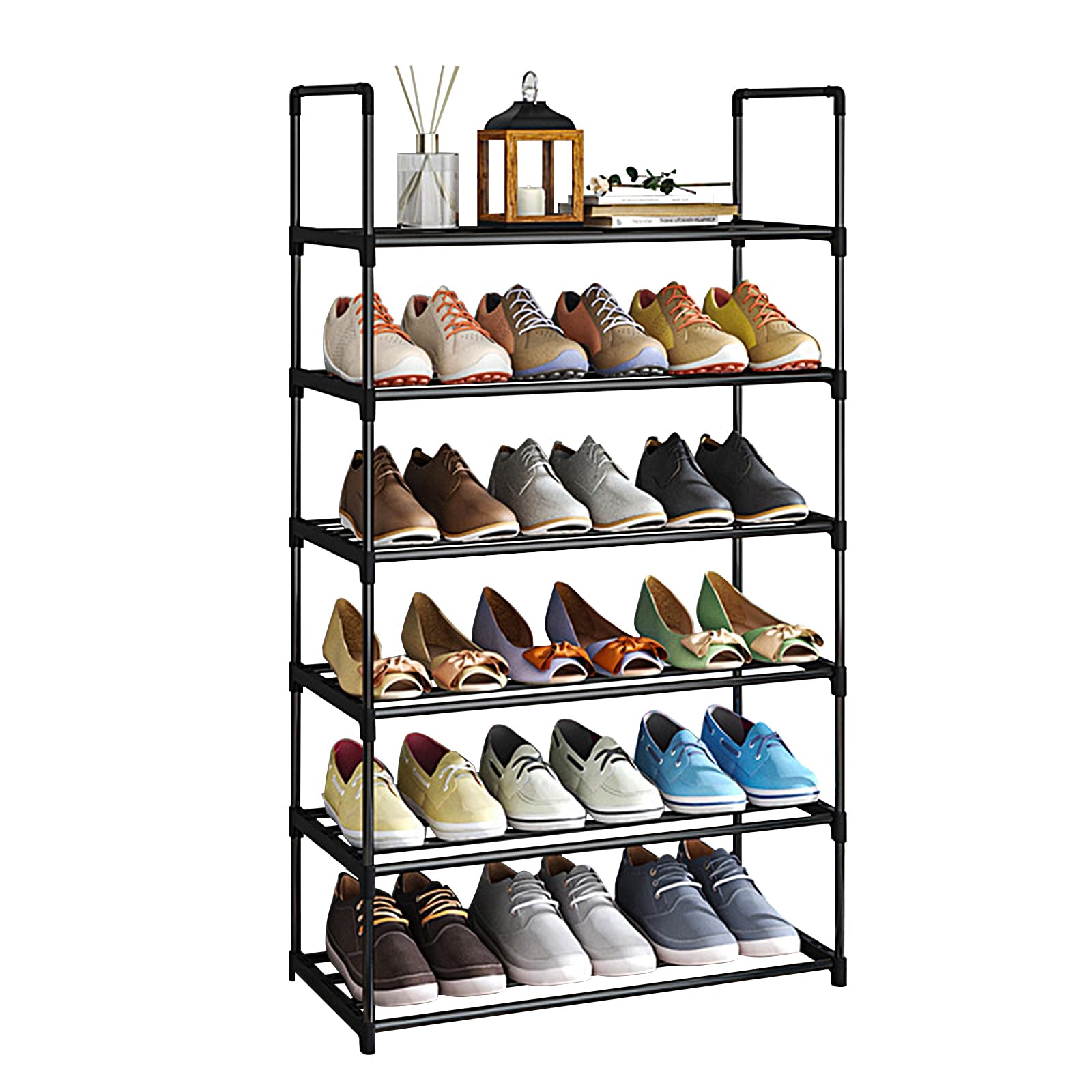 NIAWECAN 6 Tier Shoe Rack, Metal Shoe Organiser, Slim Shoe Racks Storage, Narrow Shoes Rack, Adjustable Shoe Shelf, Shoes Stand for Hallway, Entryway, Bedroom, Wardrobe, 58 × 28 × 109cm, Black