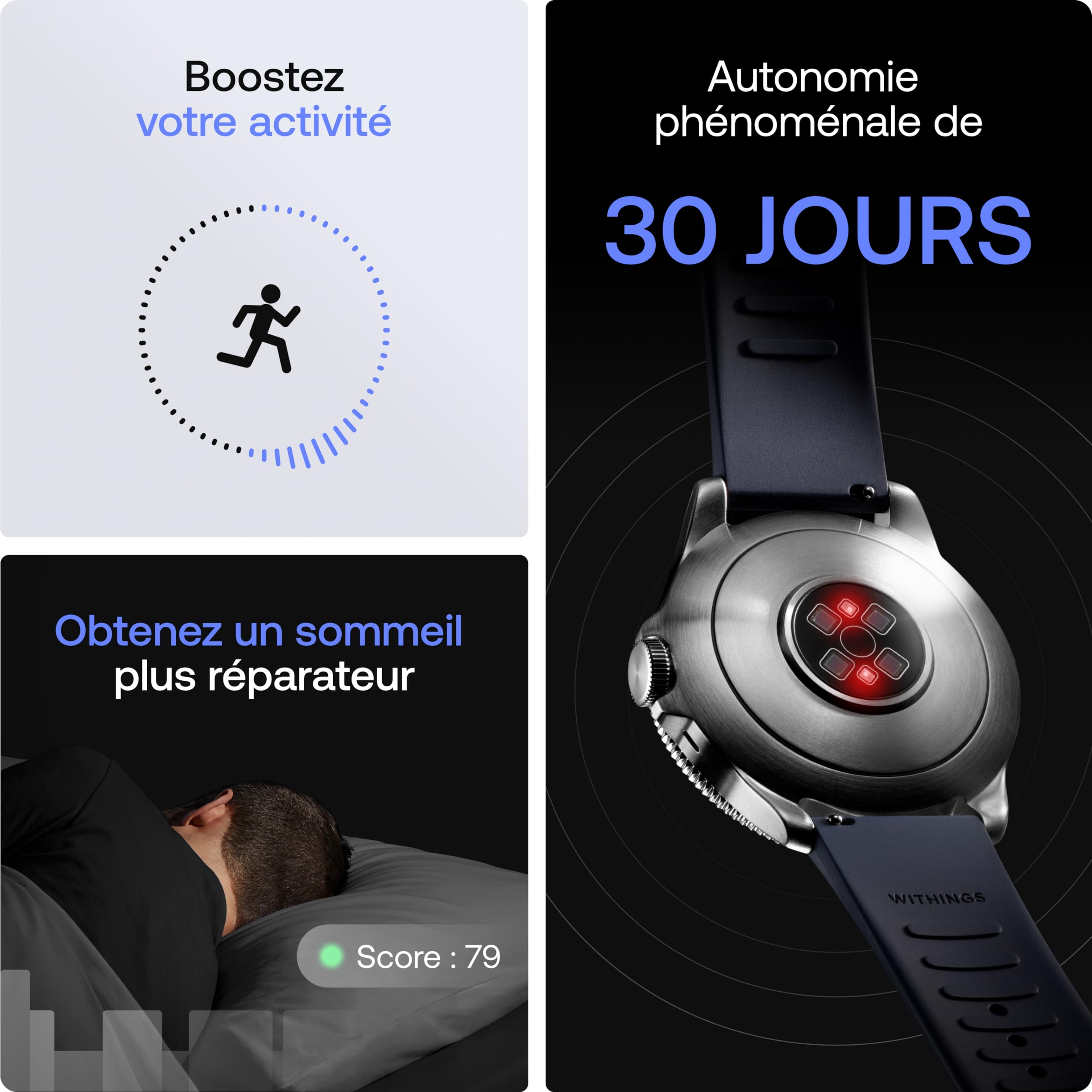 Withings ScanWatch Nova, Montre Hybride, ECG, SpO2, GPS, Bleu | ECG avec détection de FA, score de sommeil, 40+ activités détectées, SpO2, suivi du cycle menstruel