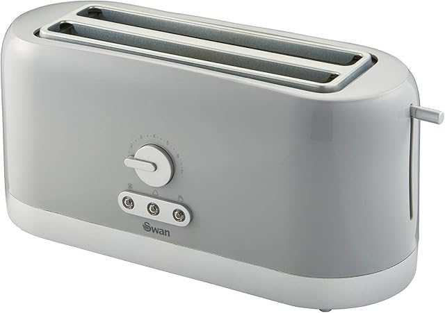 Swan 4 Slice Toaster, Grey, Variable Browning Control and Extra Long Slot: 25mm x 250mm, 1200W-1400W, ST10091GRYN