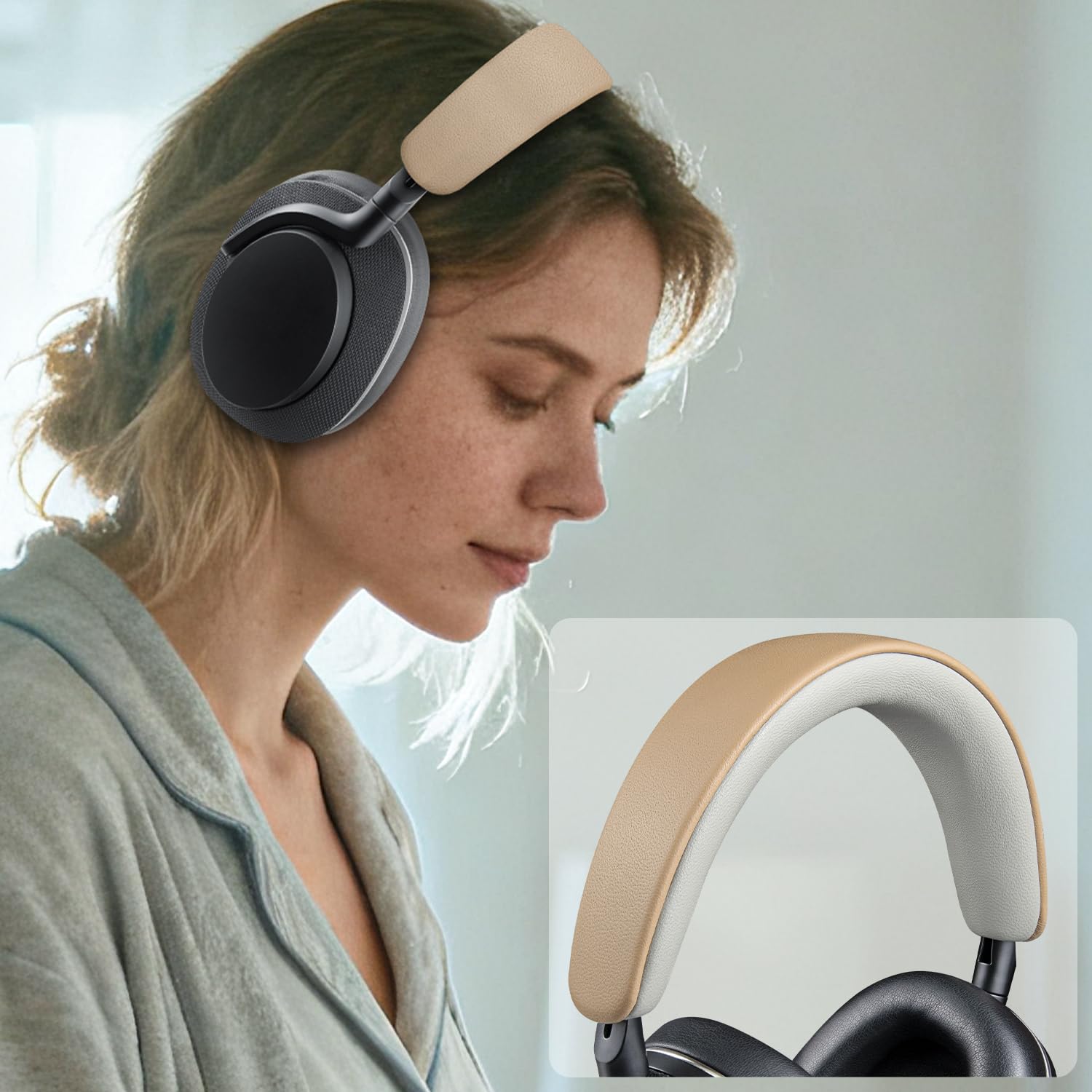 SOULWIT Piel de Cordero Funda de Diadema Superior+Inferior para Bowers & Wilkins PX8/PX7 s2/PX7 s2e (No se Ajustan a PX7) Auriculares, Cascos Diadema Reparación - Marrón