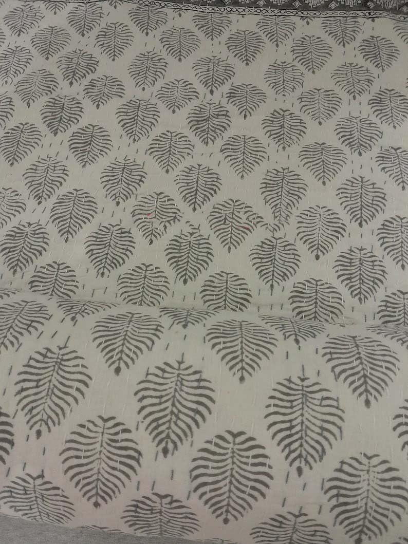 Generic Trend Rajasthani Hand Block Print Kantha Quilt, Cotton Kantha Blanket Throw, Hand Stitched Kantha Quilt King Queen Size Kantha Quilt (Grey, Twin (60x90) inch)