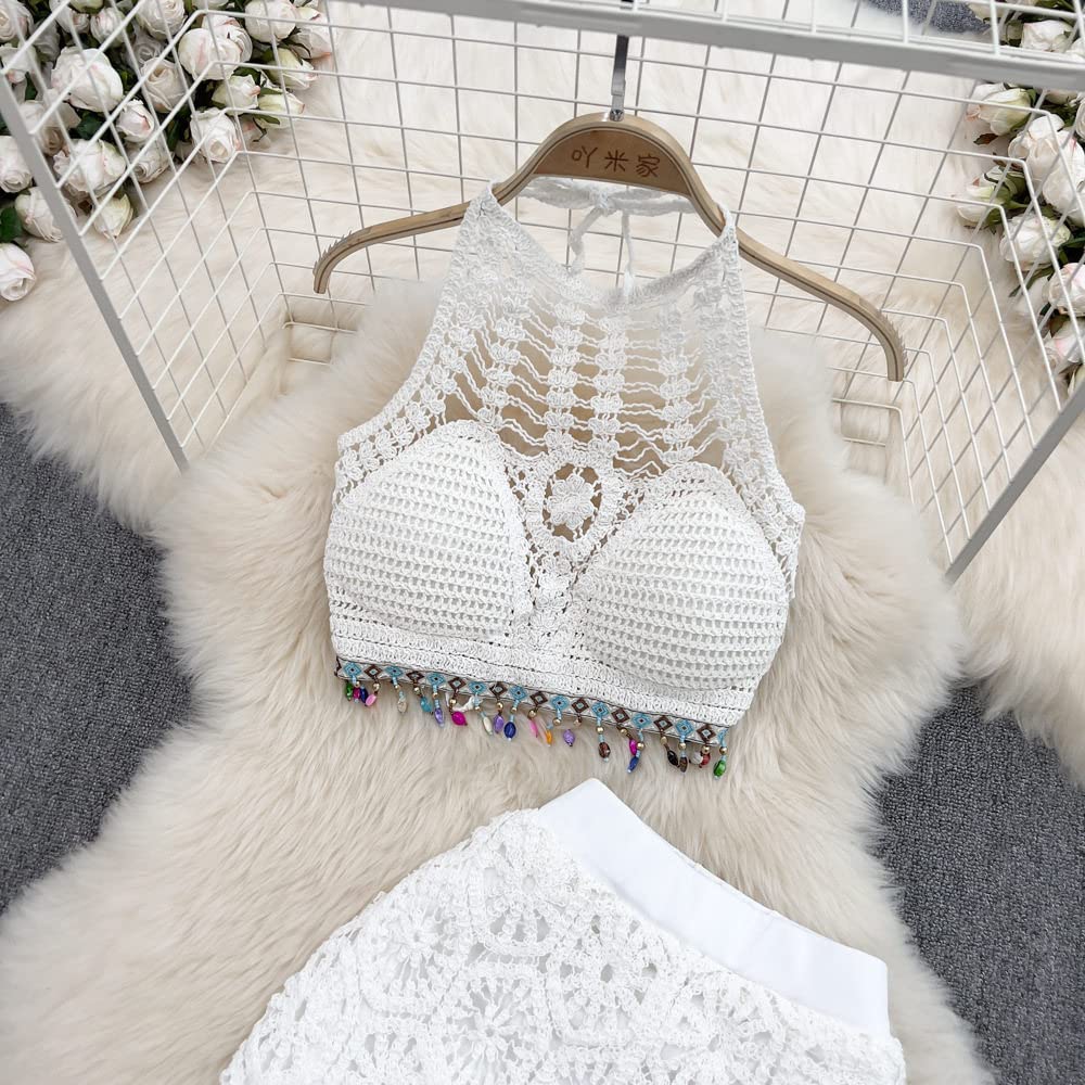 Gilet Da Donna,Tute Set All'Uncinetto Scollo All'Americana Bikini E Svasature Canottiere In Rete Per Donna Corsetto Estivo Con Spalline Costume Da Bagno Etnico Sexy Abiti In Maglia Y2K Abbigliamento