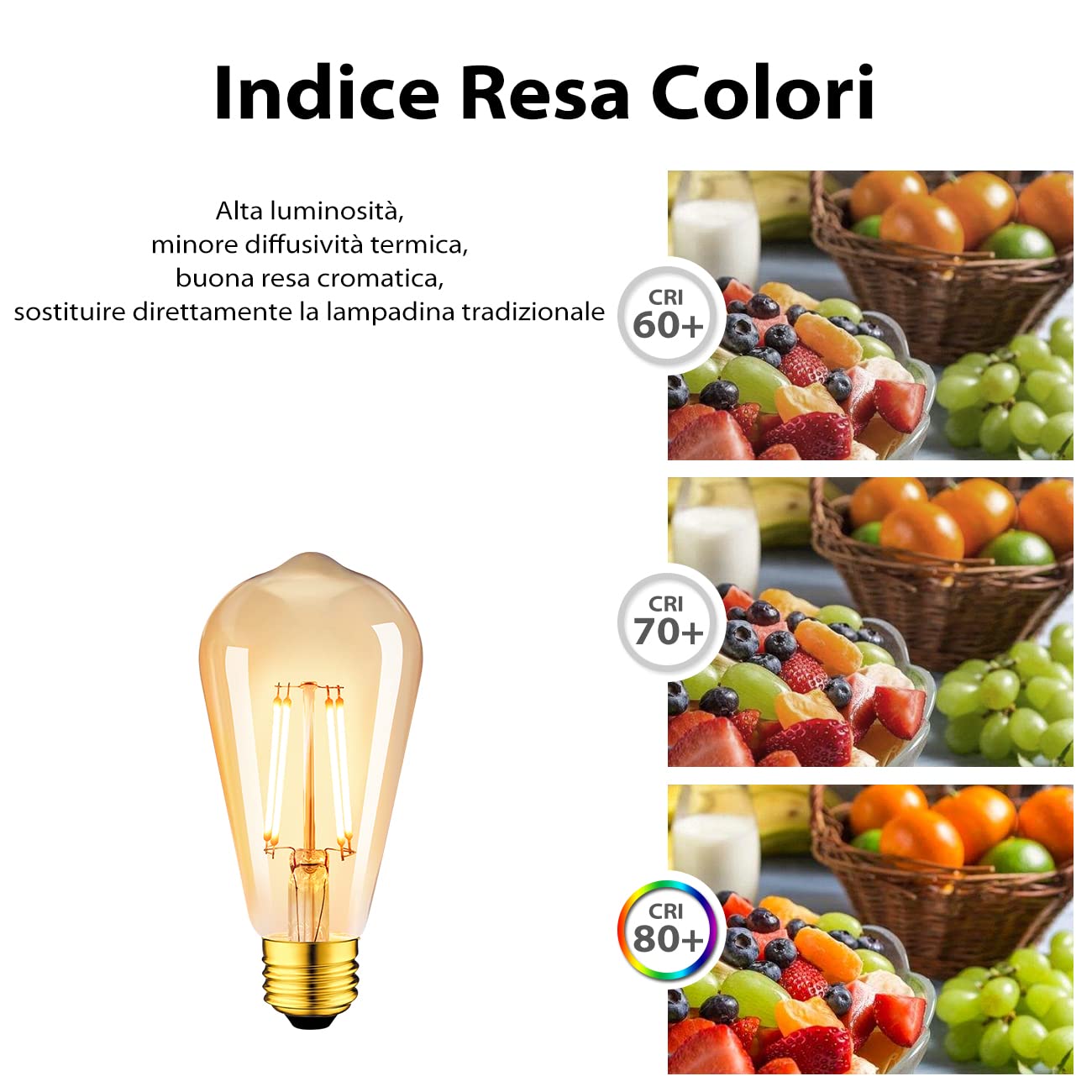 LVWIT Lampadine di Filamento a LED, ST64 Edison Vintage, Attacco E27, 6.5W Equivalenti a 53W, 685 Lumen, Luce Bianca Calda 2500K, Stile Edison Vintage Marrone, Non Dimmerabile – Pacco da 6 Pezzi