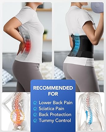 Fitomo Back Support Belt with 3D Lumbar Pad & 6 Flexible Supports, 0.5mm Ultra-thin, One-piece Seamless Yoga Fabric, Lower Back Support for Men Women