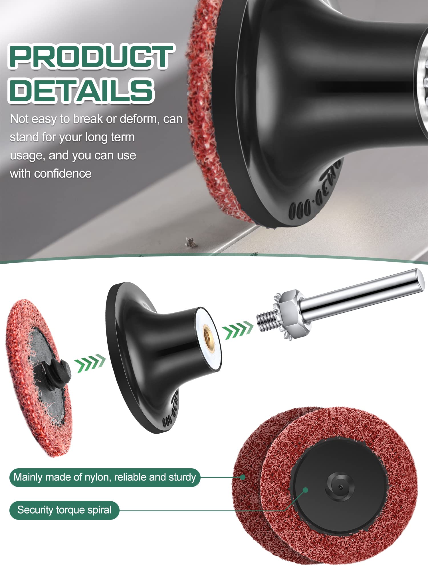 WILLBOND Set di 184 dischi abrasivi da 5,1 cm in nylon con supporto da 1/4 di pollice per smerigliatrice per smerigliatrice per superfici smerigliatrici per levigatura lucidatura lucidatura finitura