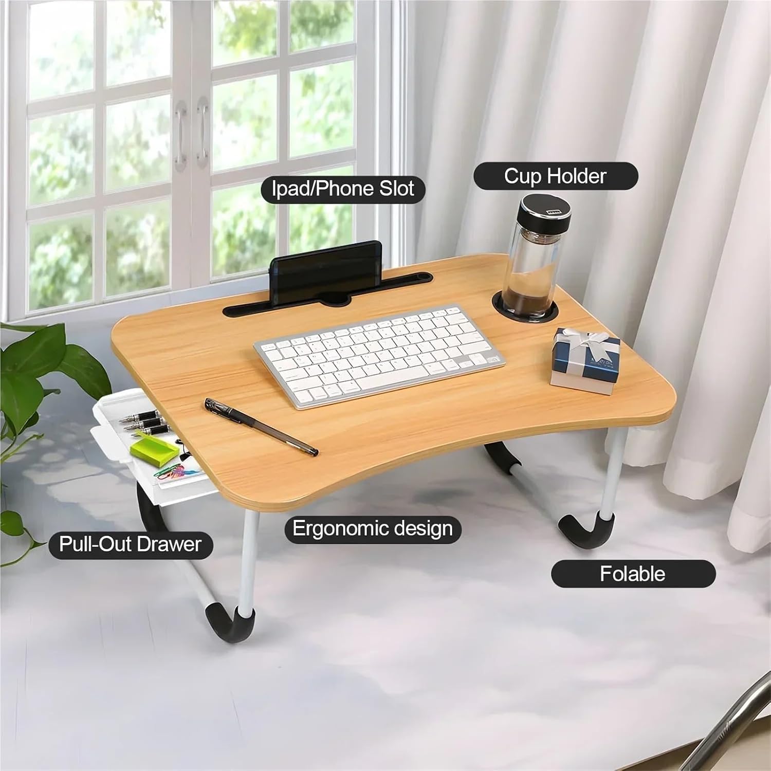Bed Trays Foldable 23.6 Inch Portable Wood Laptop Desk for Bed Sofa Reading Writing Eating Watching(Black)