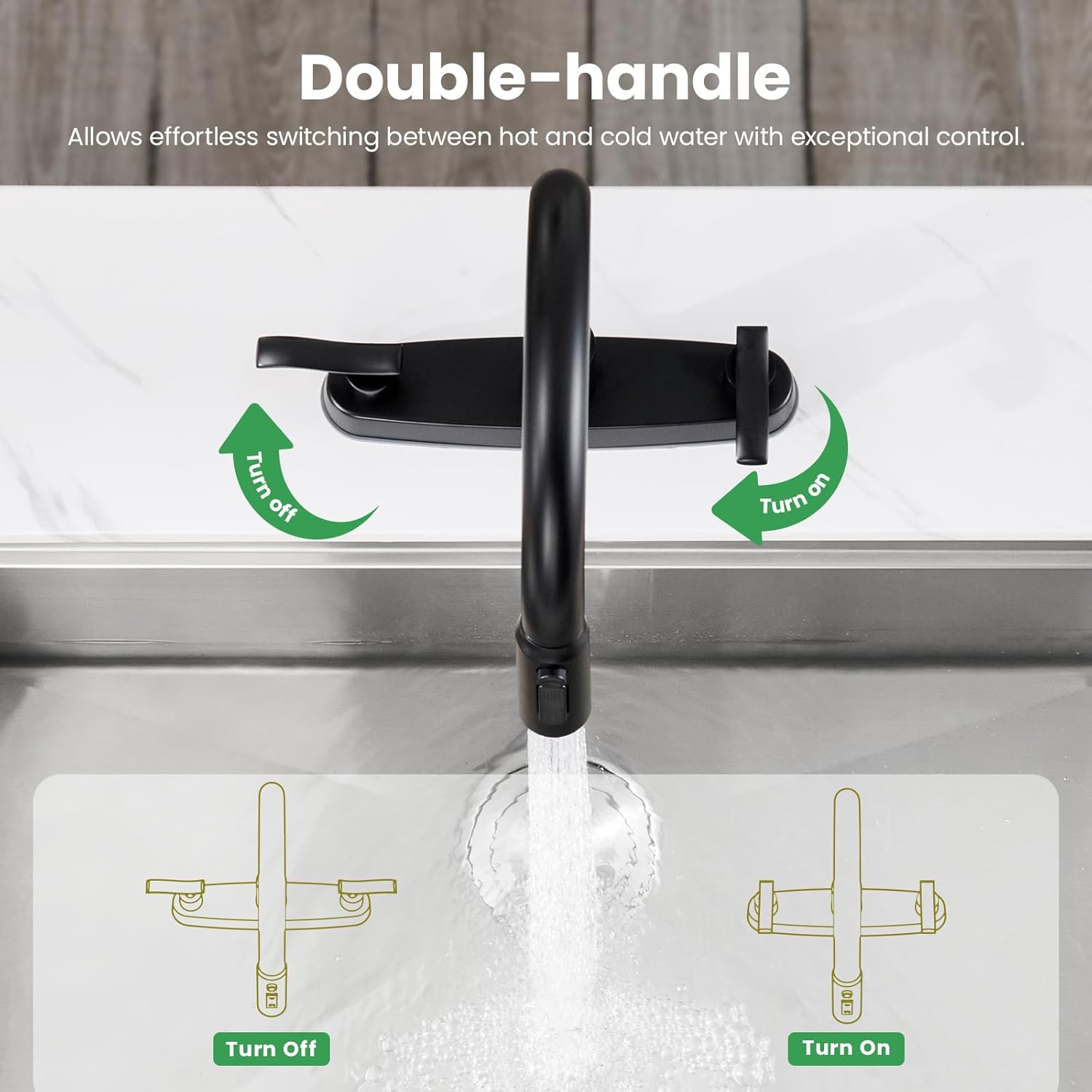 Kitchen Faucet with Pull Down Sprayer for 3-Hole Sink, Matte Black 8-Inch Centerset 2-Handle Kitchen Sink Faucet