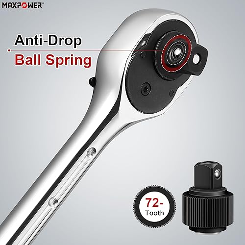 Miniatura 3 de MAXPOWER Llave de trinquete extensible de 12 pulgada, llave de trinquete de 12 pulgada, función de trinquete reversible de liberación rápida de 72