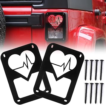 SKTYANTS Tail Light Covers Metal Guards Love Heart Shape Compatible with 2007-2018 Wrangler JK JKU Unlimited Tail Lights 1 Pair