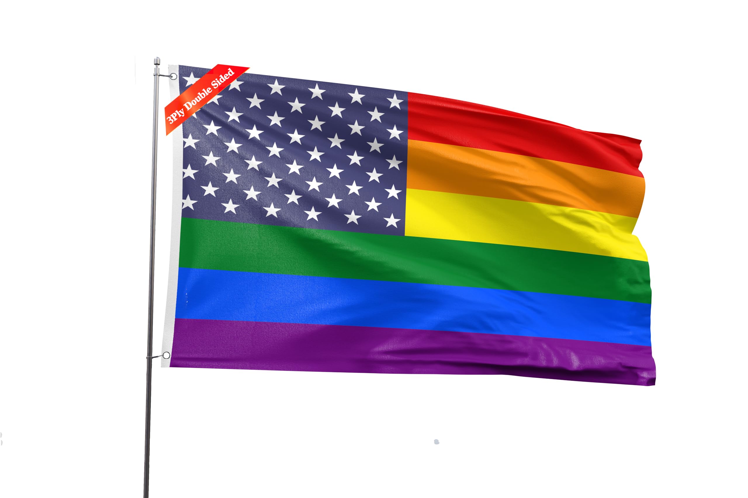 PLAIEI USA Pride Rainbow Flag 2x3ft Double Sided 3 Ply Vivid Color American LGBTQ+ Gay Banner With 2 Brass Grommets Gay Lesbian Bisexual Transgender