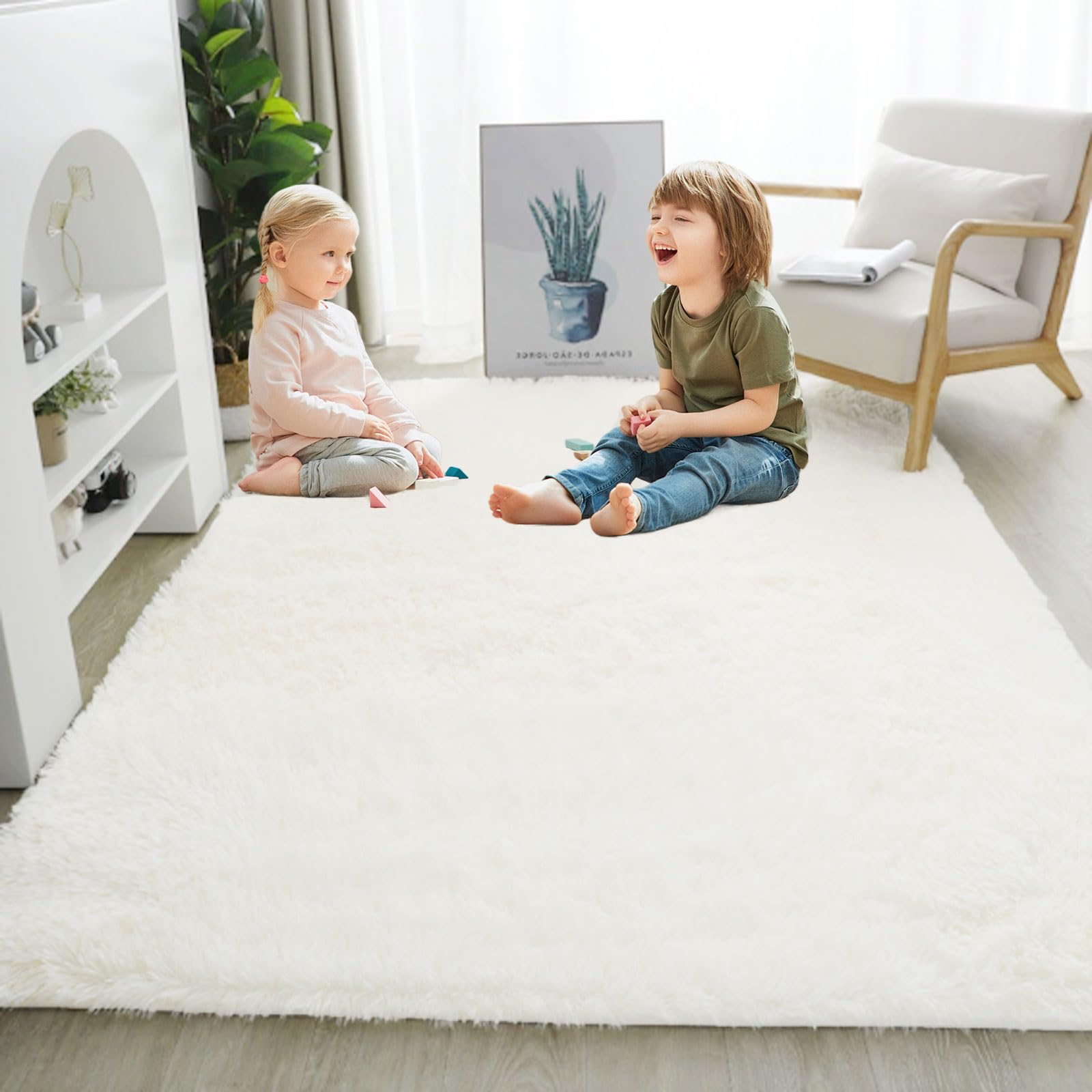 Tapis salon blanc 55 x 200 cm moelleux et antidérapant pour chambre