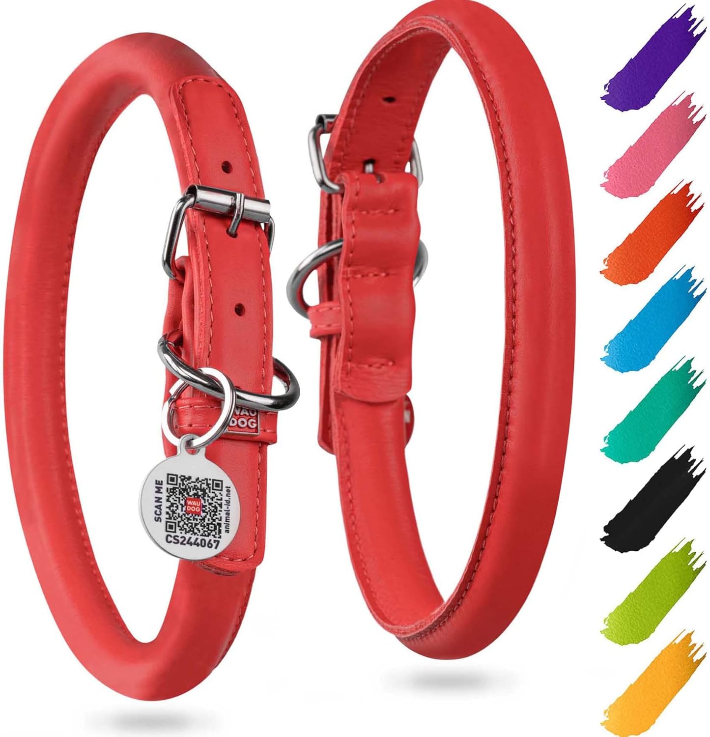 WAUDOG Ultra Soft Rolled Leather Dog Collar for Small Dogs Soft Padded Dog