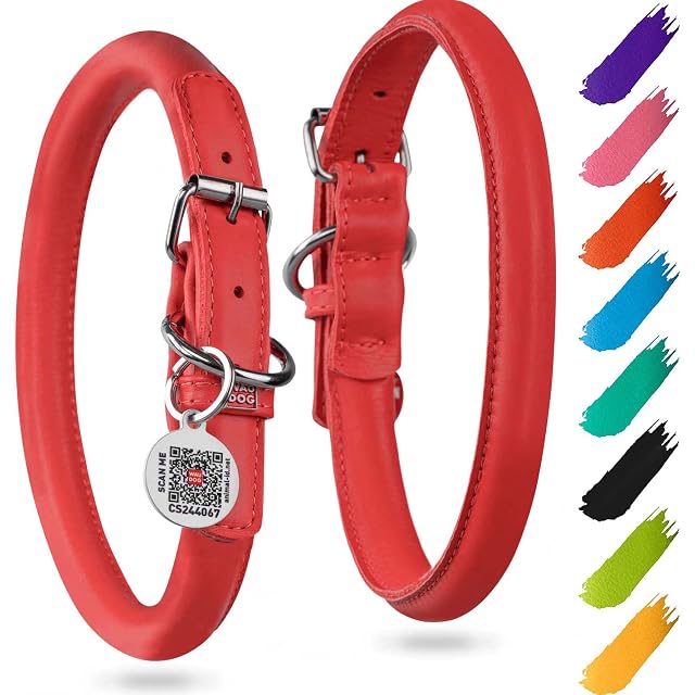WAUDOG Collar de perro de cuero enrollado ultrasuave, acolchado suave para razas pequeñas y medianas