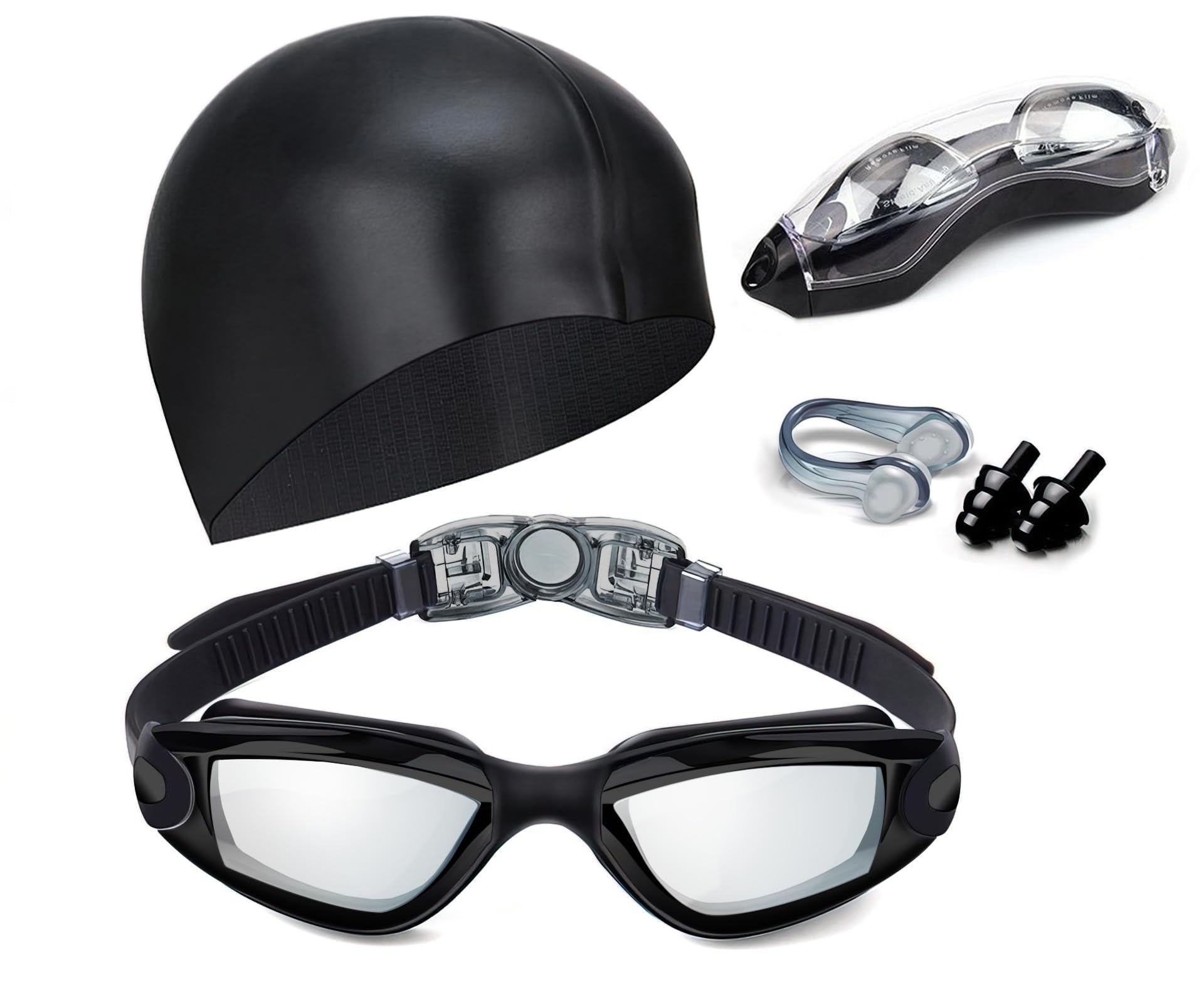 Hurdilen Swim Goggles Swimming Goggles No Leaking with Nose Clip, Earplugs, Swim Cap and Case for Men Women