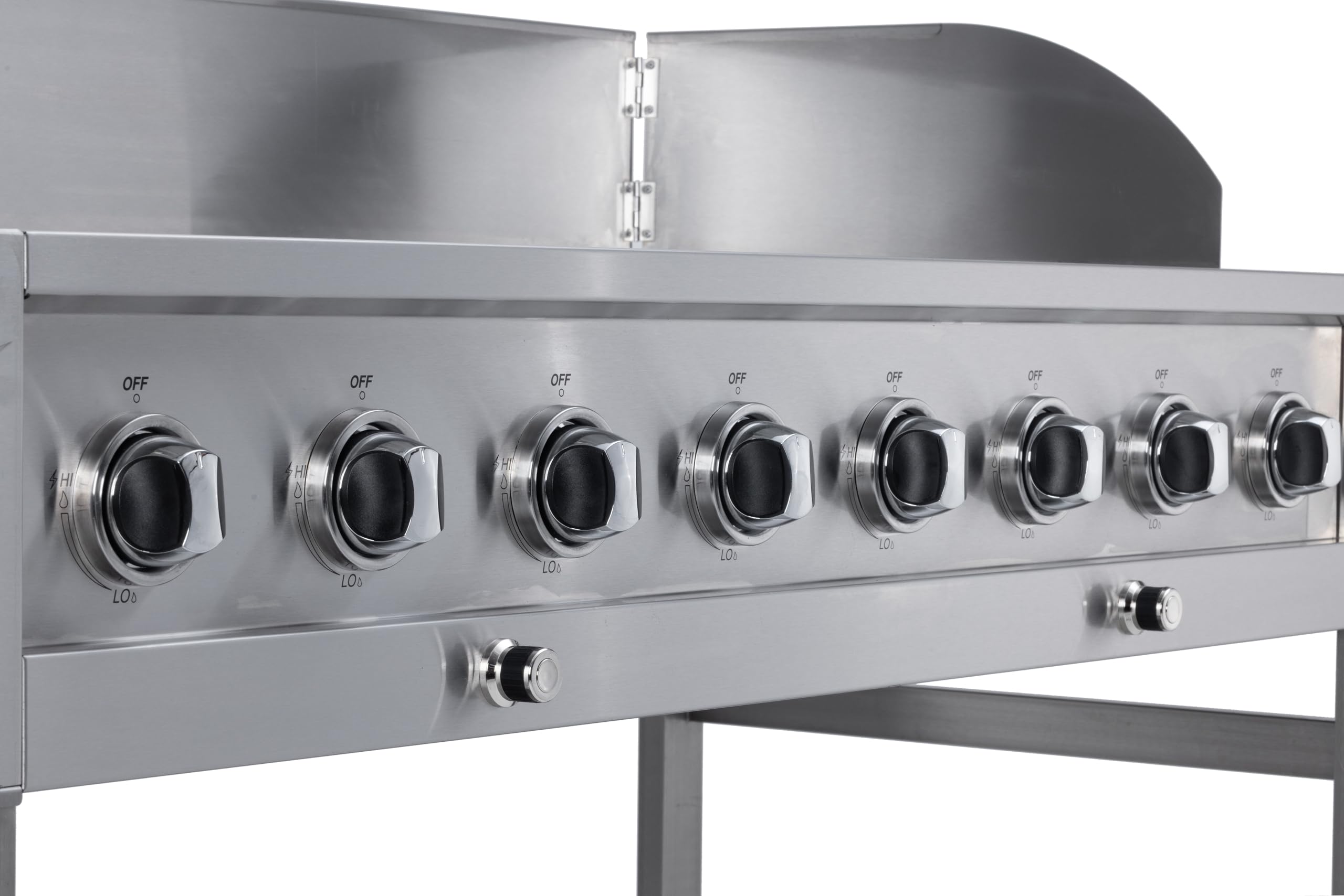 METRO Professional 8-Brenner Gasgrill, Grillfläche 49 x 120 cm, Ablagetisch, fahrbar, Schutzabdeckung, Edelstahl, silber