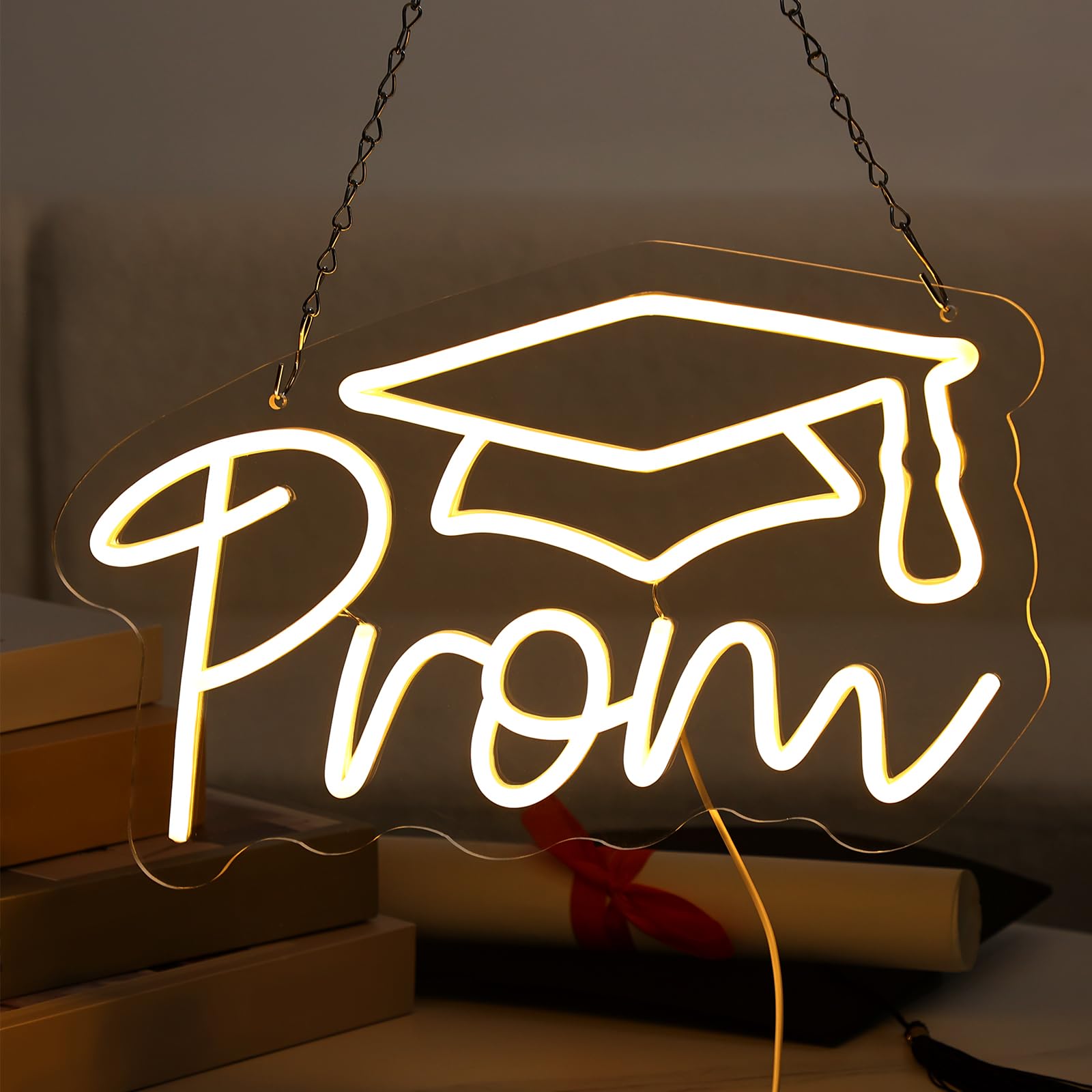 Photo 1 of Qmetalart Prom Neon Sign, 2024 Graduation Party Wall Decor, Acrylic Hanging LED Light, USB Powered, Modern Style, 15.7 x 9.6 inches, Indoor, Ideal Decor and Gift
