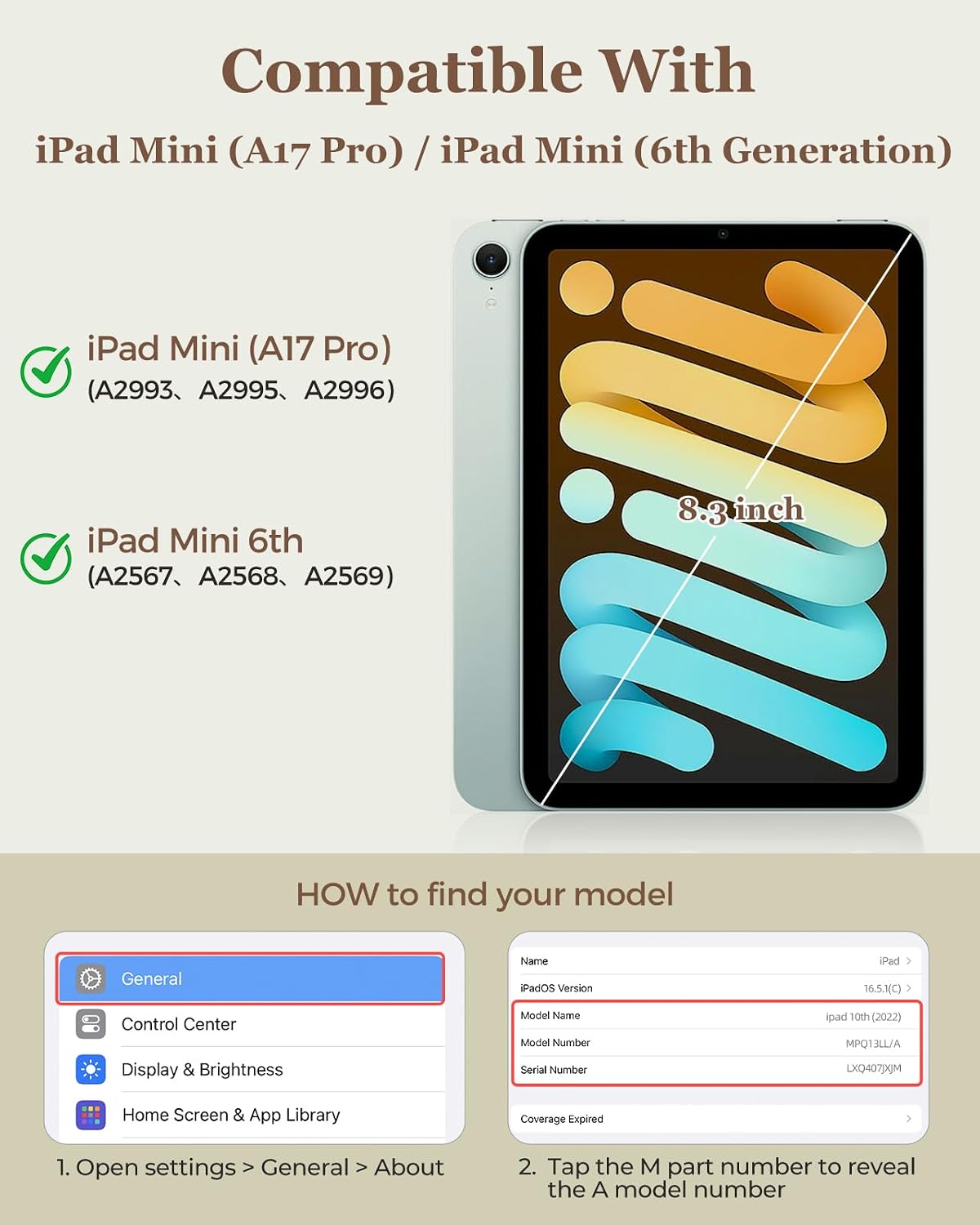 for iPad mini 7th (A17 Pro)/ Mini 6th 8.3 Inch Case,Tortoiseshell image 2