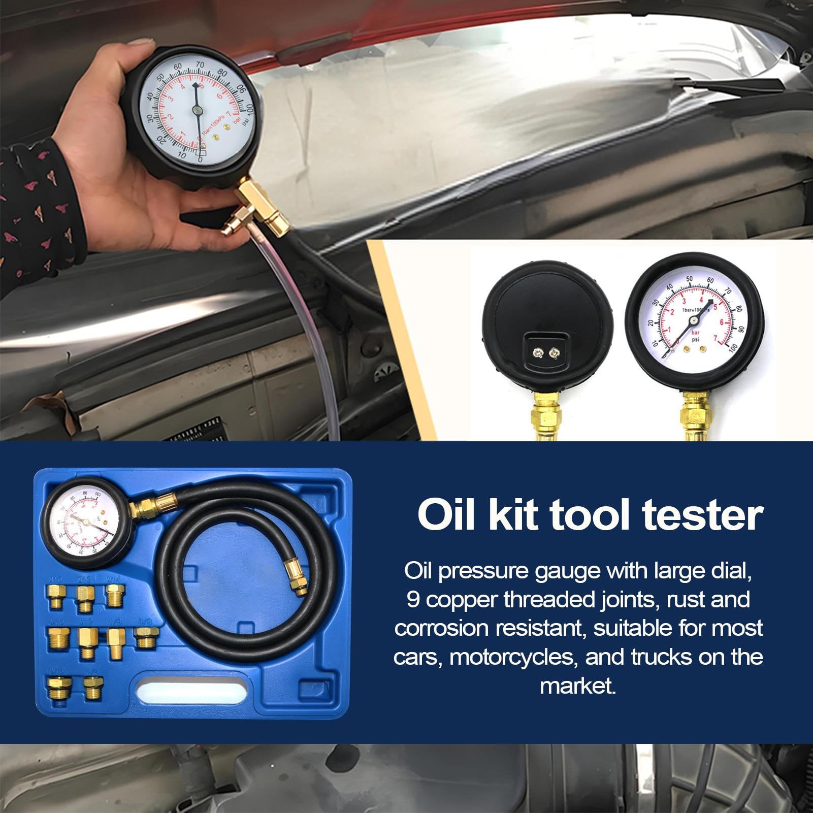 Kit test compressione motore Strumento Diagnostico Tester Cilindri Auto | Pressione Tester Compressione Cilindri Motore, Tubi Lunghi, Diagnostica Auto per Officine e Appassionati