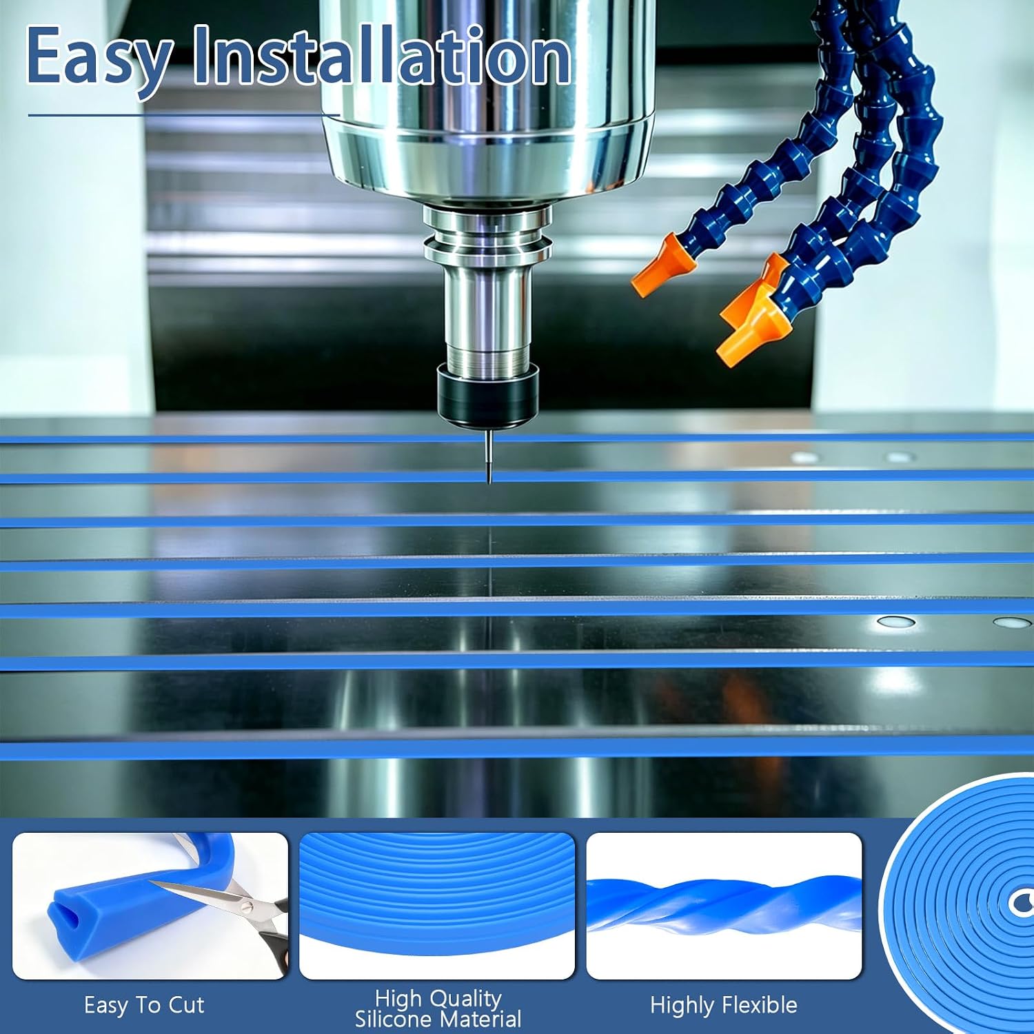 5/8 Inch T-Slot Cover for Milling Machine Table Slots, Heat Resistant Silicone Rubber Strip - Flexible Chip Guard for CNC and Manual Mills (Blue, Large-197In)