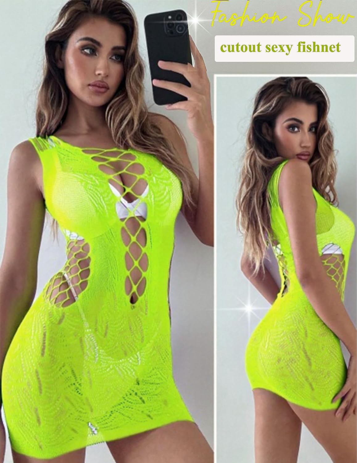 Avidlove Womens Lingerie Sexy Fishnet Bodycon Dress Stripper Outfit Hollow Out Beach Cover Up Mesh Chemise Babydoll