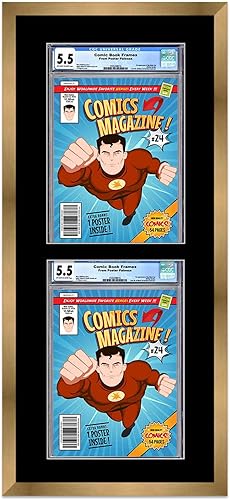 Miniatura 85 de Poster Palooza Marco de cómic con paspartú para 2 cómics CGC, CBCS o PGX Graded Comics – Marco de cómic negro para cómics de 8.125 x 13 pulgadas