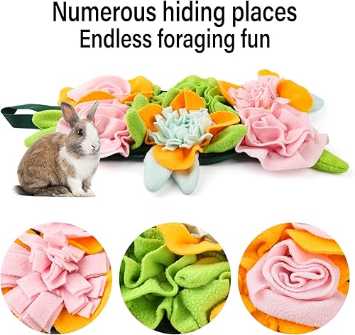 Rabbit Foraging Mat, 11.8" X 11.8" Interactive Feeding Game, Machine Washable Felt Fabric Pet Foraging Mat for Rabbits, Guinea Pigs, Hamsters, and Small Animals Anti Slip Feeding Mat Treat Dispenser(yellow)