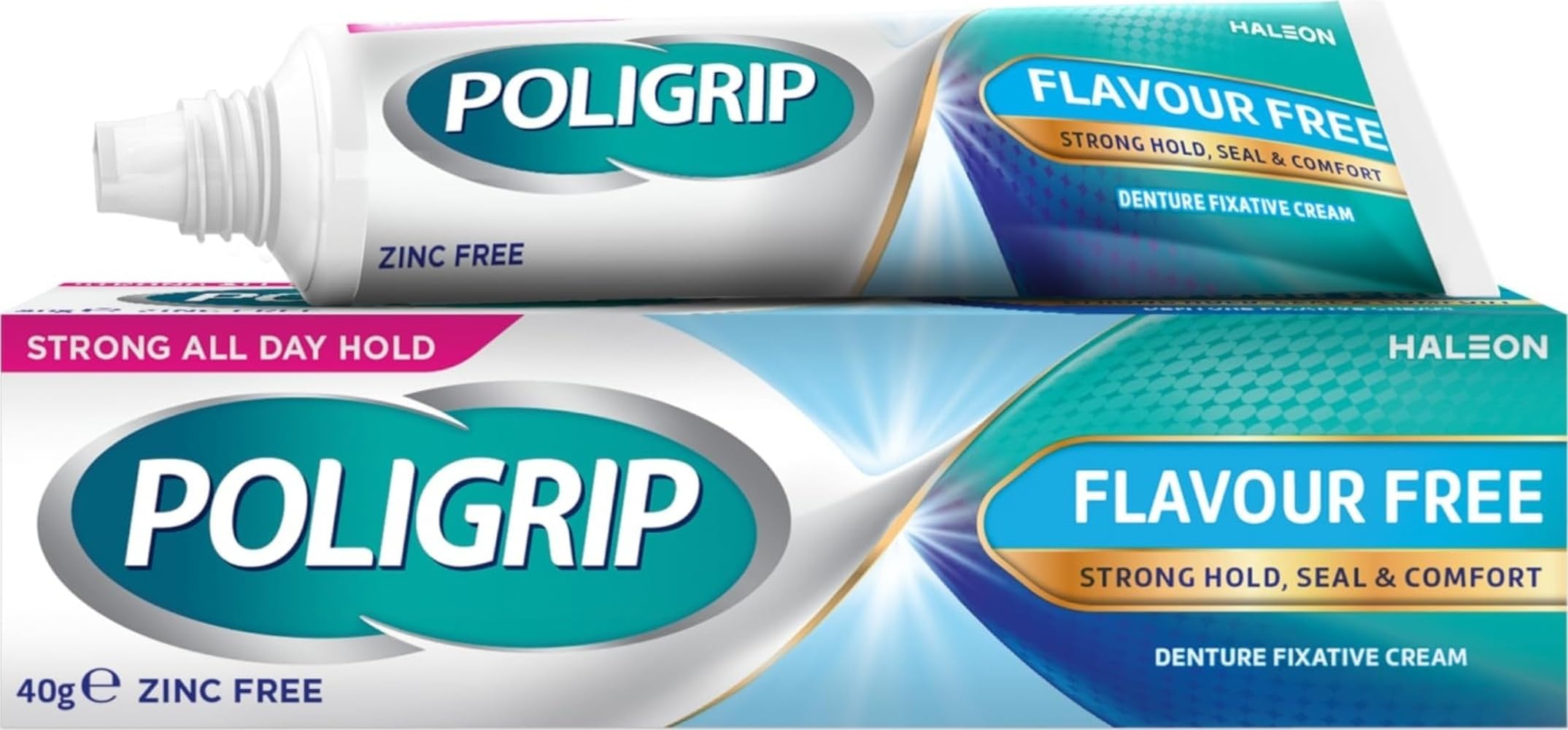 Denture Adhesive Fixative Cream, Adhesive Flavour Free for Strong All-Day Hold of dentures, 40g