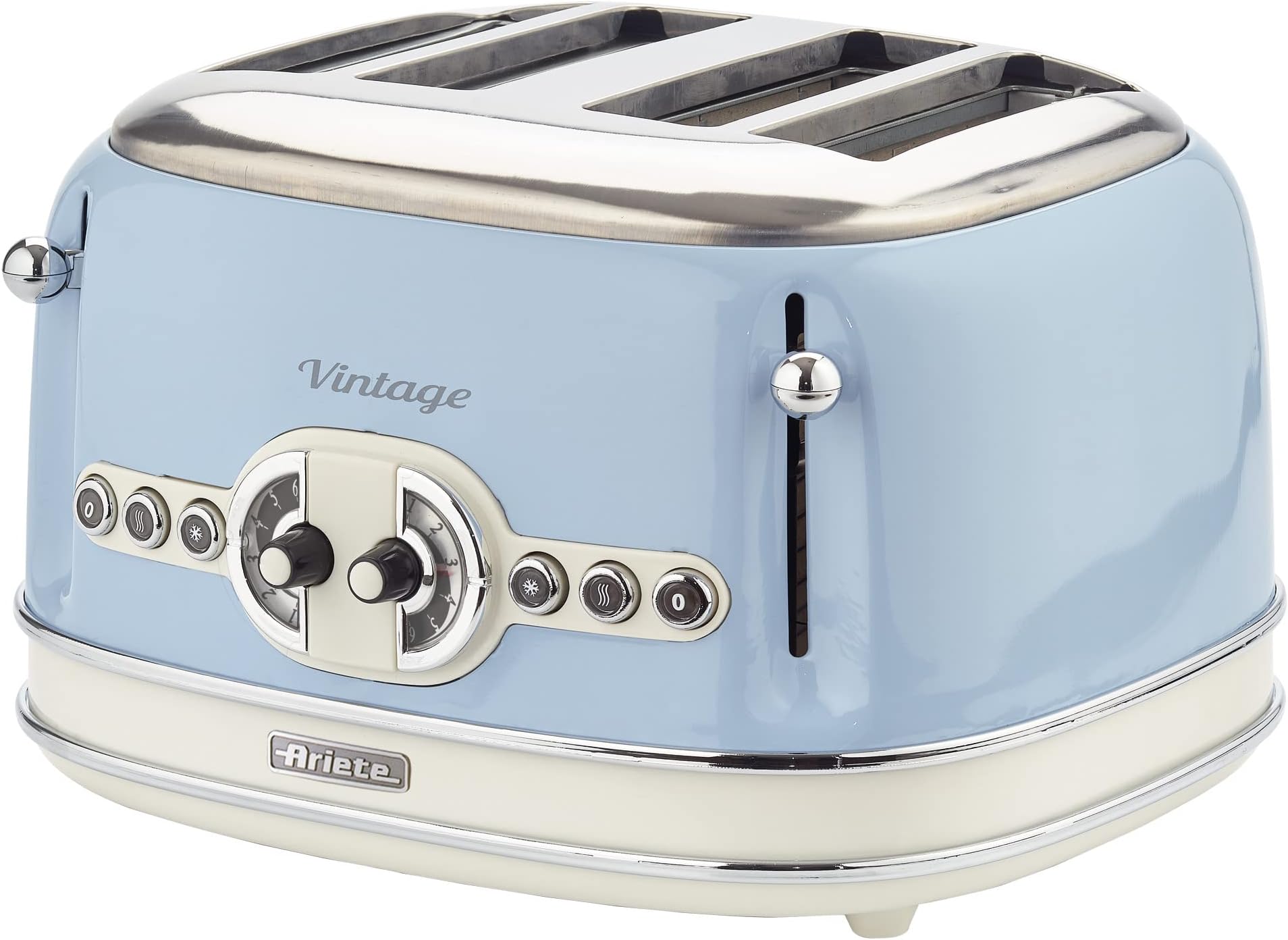 0156/05 Retro Style 4 Toaster with 2 Slice Control, 6 Browning Levels and Removable Crumb Tray, Cool Touch Sides, Non-Slip Feet, Vintage Design, Blue