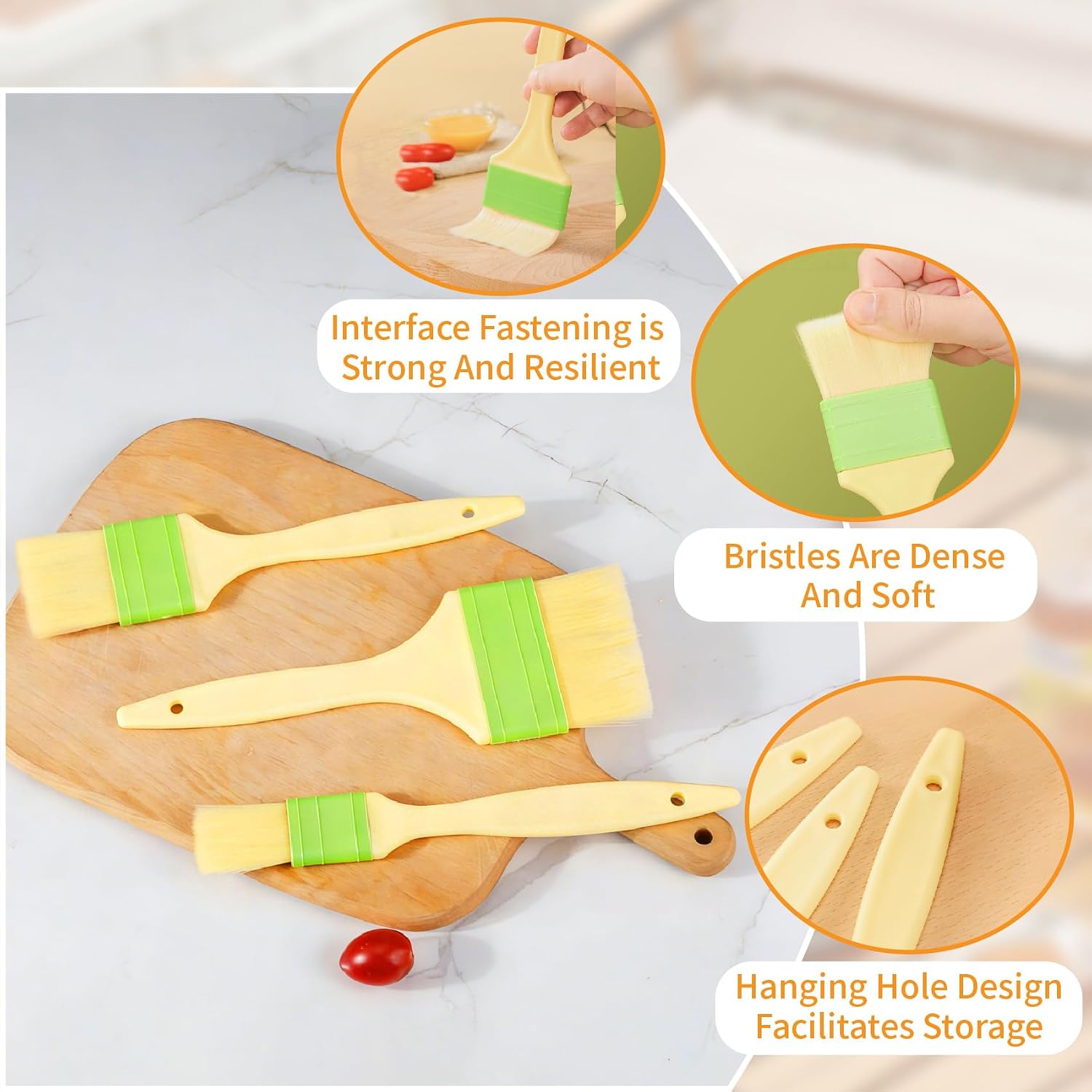Natural Bristle Pastry Brush Set - 4pcs Wool Basting Brushes with Plastic Handles for Baking BBQ and Cooking