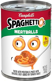 SpaghettiOs Canned Pasta with Meatballs, 15.6 oz - Nostalgic O-Shaped Pasta, Veggies & Protein for Busy Families