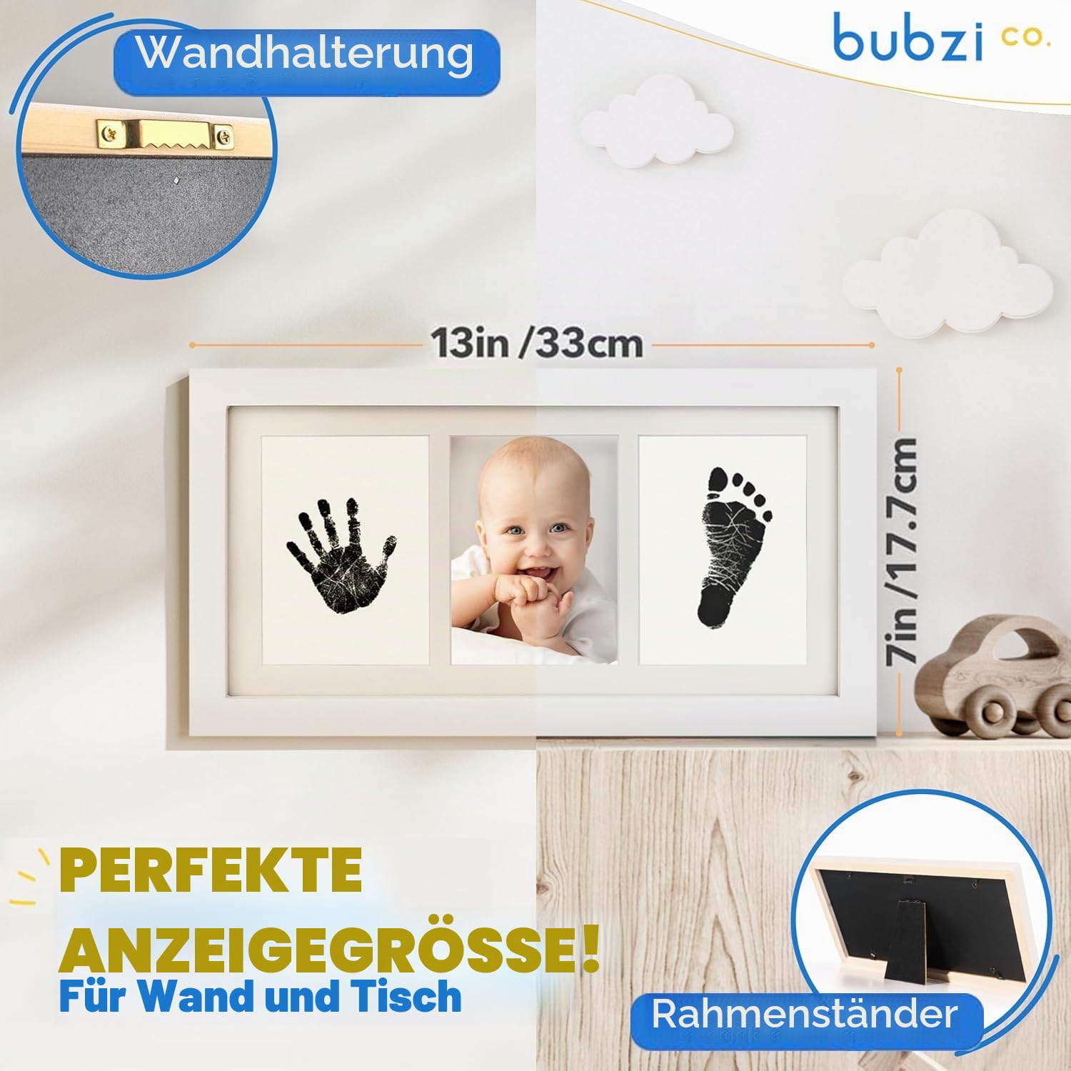 Bubzi Co Baby Handabdruck Fußabdruck Lehm Fussabdruck Set für Neugeborene und Kleinkinder, Baby Geschenk Mädchen Personalisierte Andenken, Kinderzimmer Dekor, Einzigartige Andenken