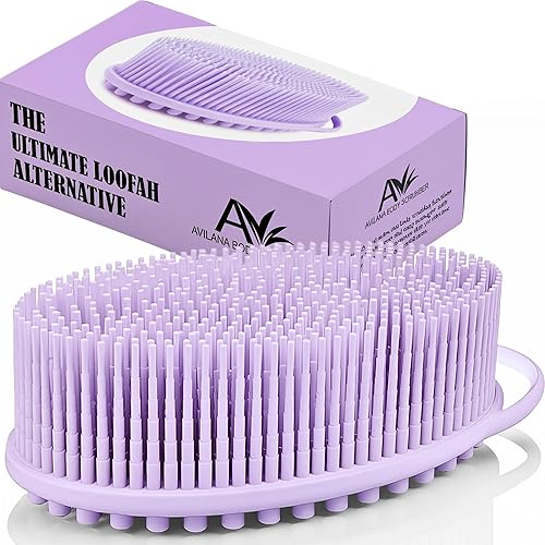 Avilana Exfoliante corporal de silicona fácil de limpiar, hace espuma, de larga duración y más higiénico que la esponja tradicional (lavanda)