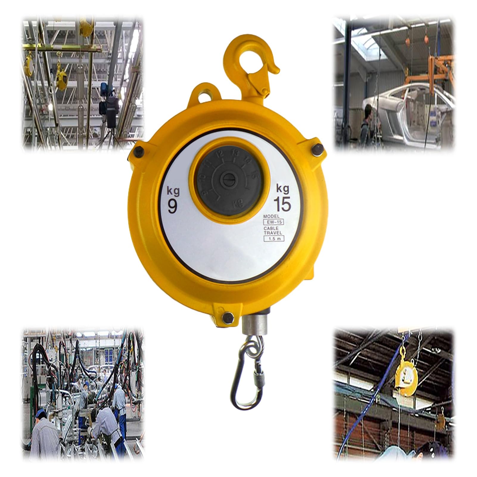 Spring Balancer, Tool Balancer Retractable 1.5m Alloy Hook Tower Wheel Wire Rope Hanging Equipment 1-200kg(9-15kg)