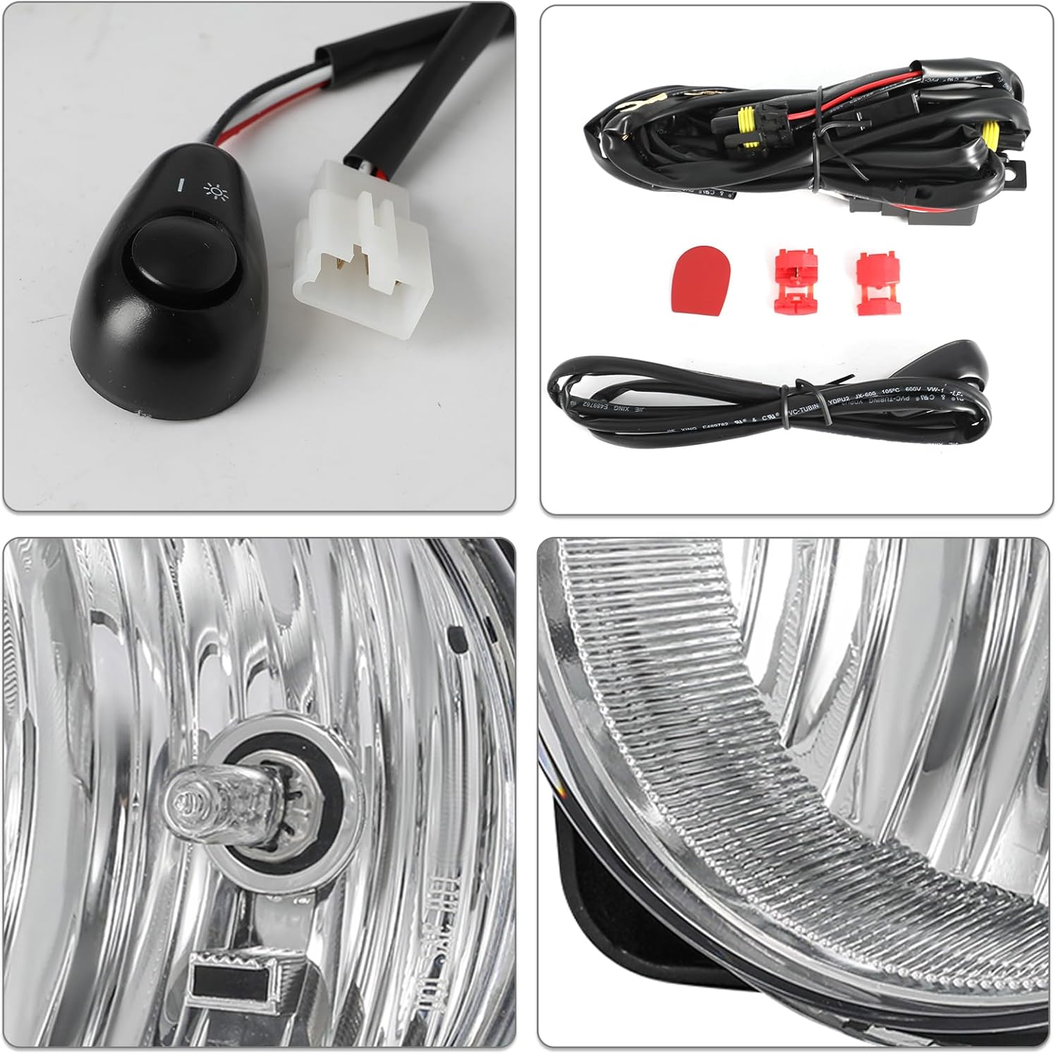 SOCKIR 6 PCS for 2003-2006 GMC Sierra 1500 2500 3500 Headlight & Fog Light Assembly + Park/Signal Headlamp LH+RH (Black Housing with Clear Reflector)