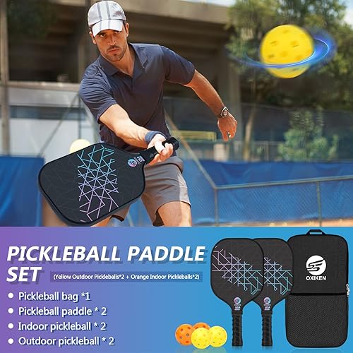 Miniatura 7 de Juego de 2 palas de pickleball aprobadas por USAPA de fibra de carbono (CHS) núcleo de panal de polipropileno, agarre antideslizante que absorbe el