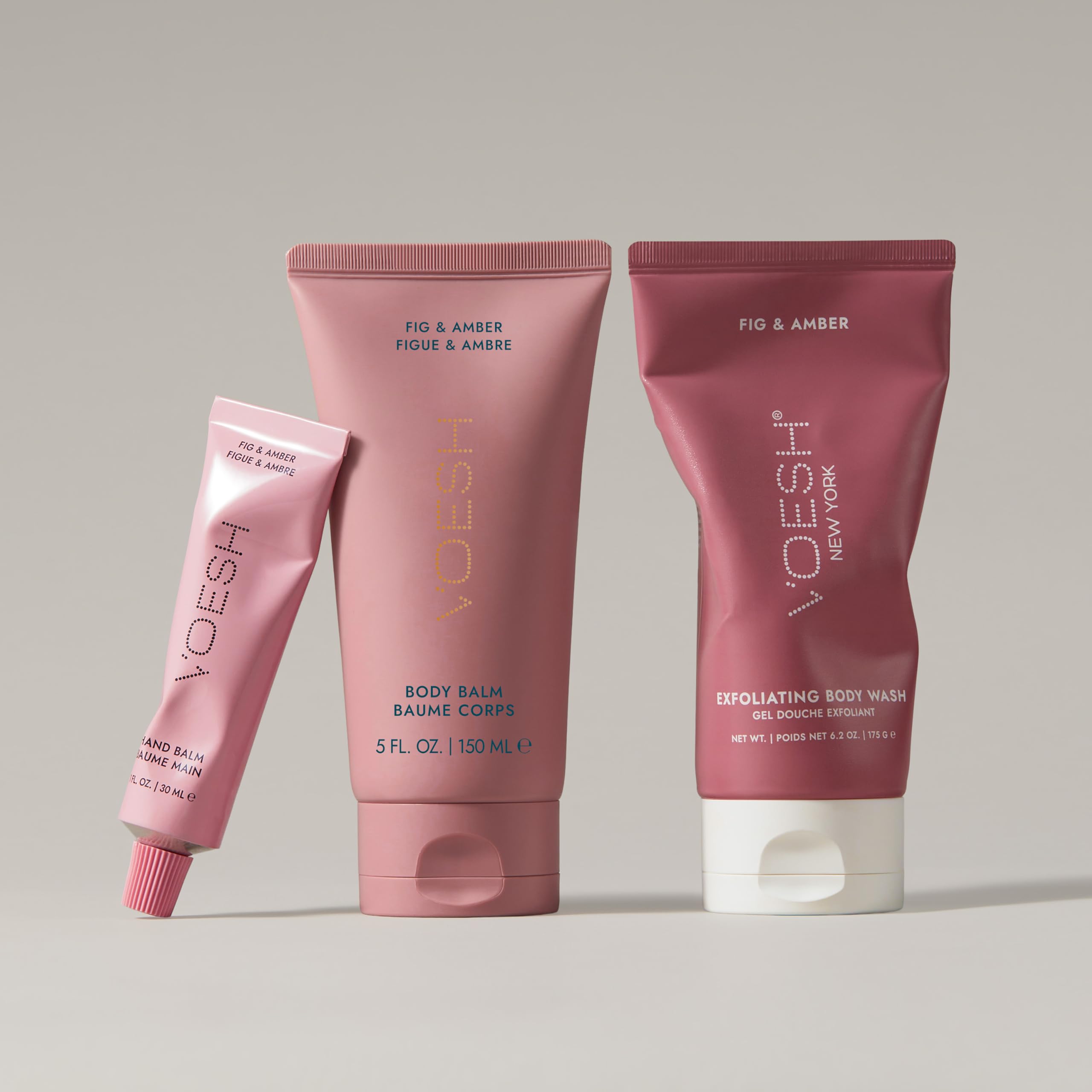 VOESH Hand & Body Glow Gift Set - 3-Piece Gift Set for Radiant Skin - Exfoliating Body Wash, Body Balm & Hand Balm - Vegan K-Beauty Korean Skincare - Fig & Amber Scent