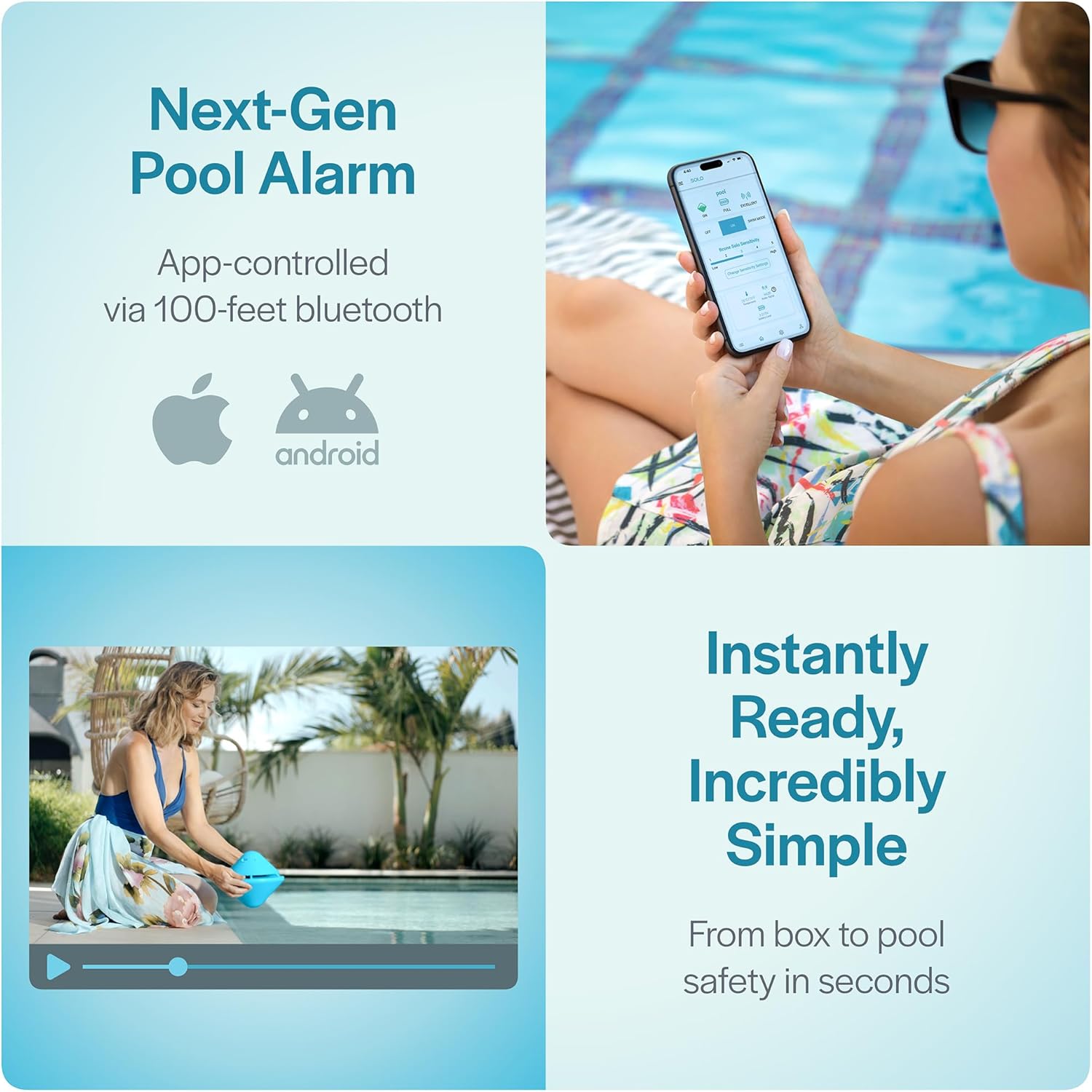 Lifebuoy Solo Pool Alarm Alarms for Inground Pools and Above Ground, Floating Pool Alarm Not ASTM F2208 Certified, Bluetooth App, No alerts to Mobile Phone, Not Compatible with BCone Pool Safety Alarm