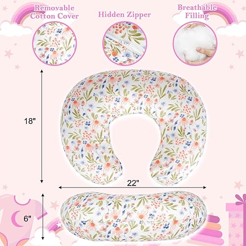 Miniatura 4 de Almohada de lactancia - Almohada de lactancia con relleno transpirable y funda extraíble, soporte ergonómico para lactancia materna y biberón (hoja