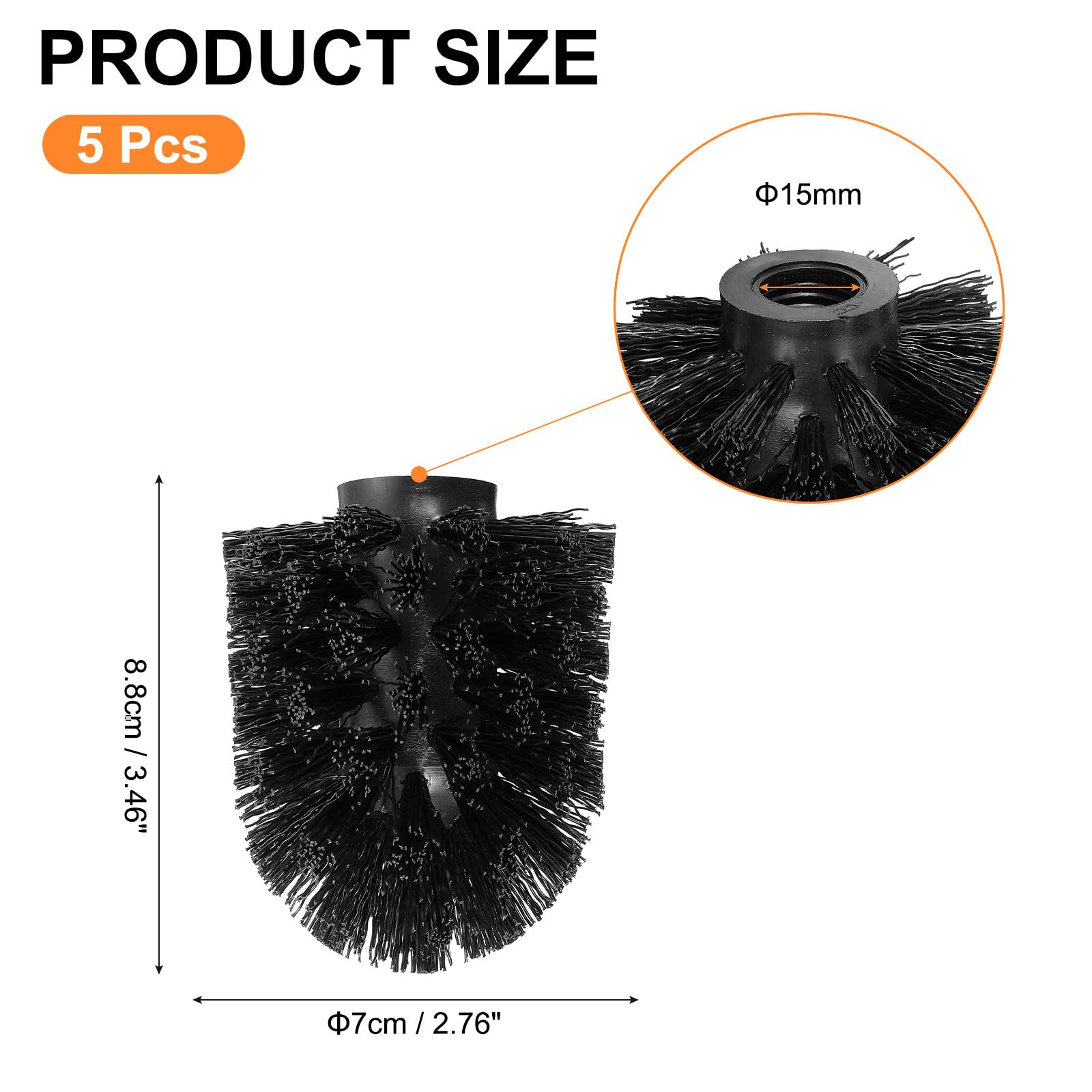 uxcell Ersatzkopf für WC-Bürsten, 15 mm, runde kugelförmige WC-Bürstenköpfe, schwarz, 5 Stück