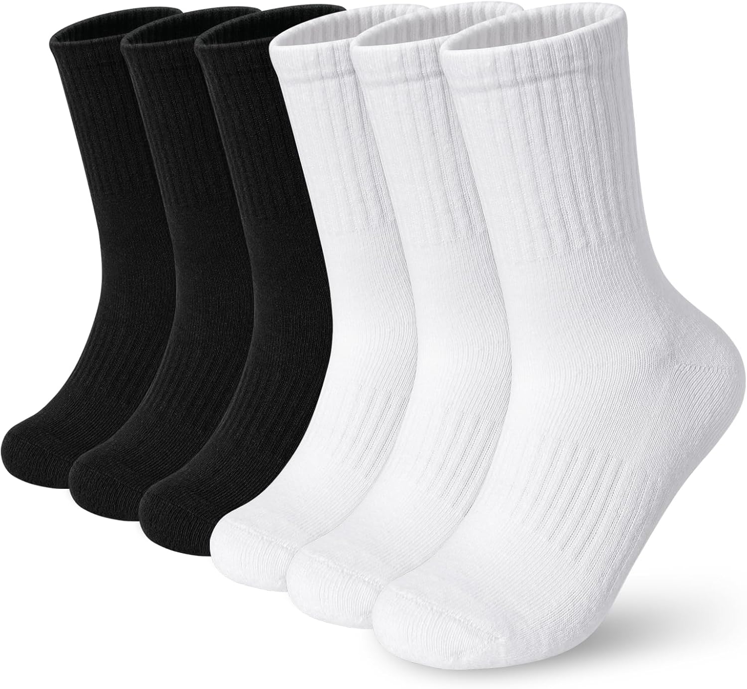 BOOPH Kids Boys Girls Athletic Crew Socks Performance Cushioned Thick Cotton Socks for 5-14 Years 6 Pairs