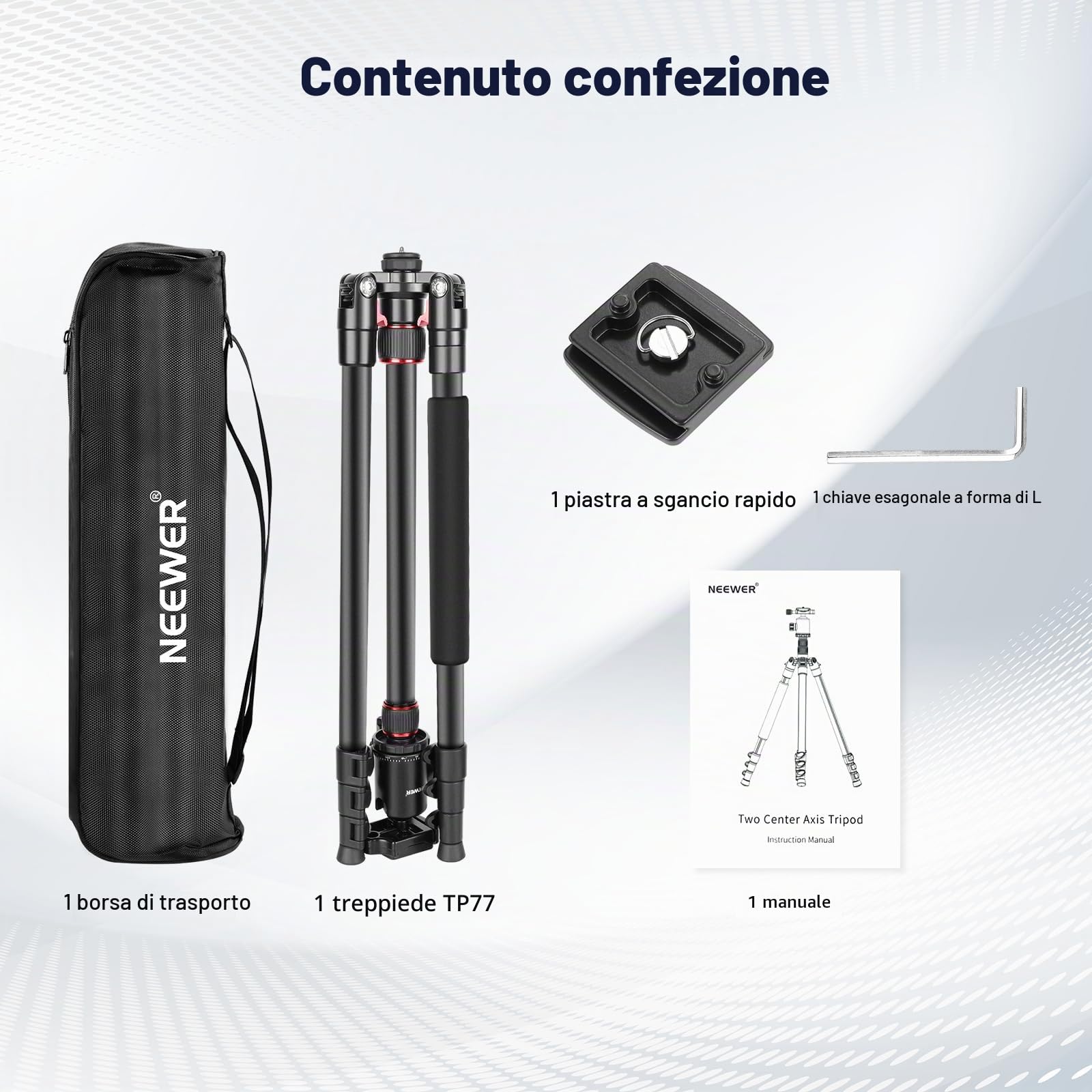 NEEWER 77'' Treppiede Fotocamera, Treppiede Monopiede Pieghevole Alluminio DSLR, Telefono con Testa a Sfera Panoramica 360°, Colonna Centrale a 2 Assi, Piastra Arca QR e Borsa, Carico Max 34lb, TP77