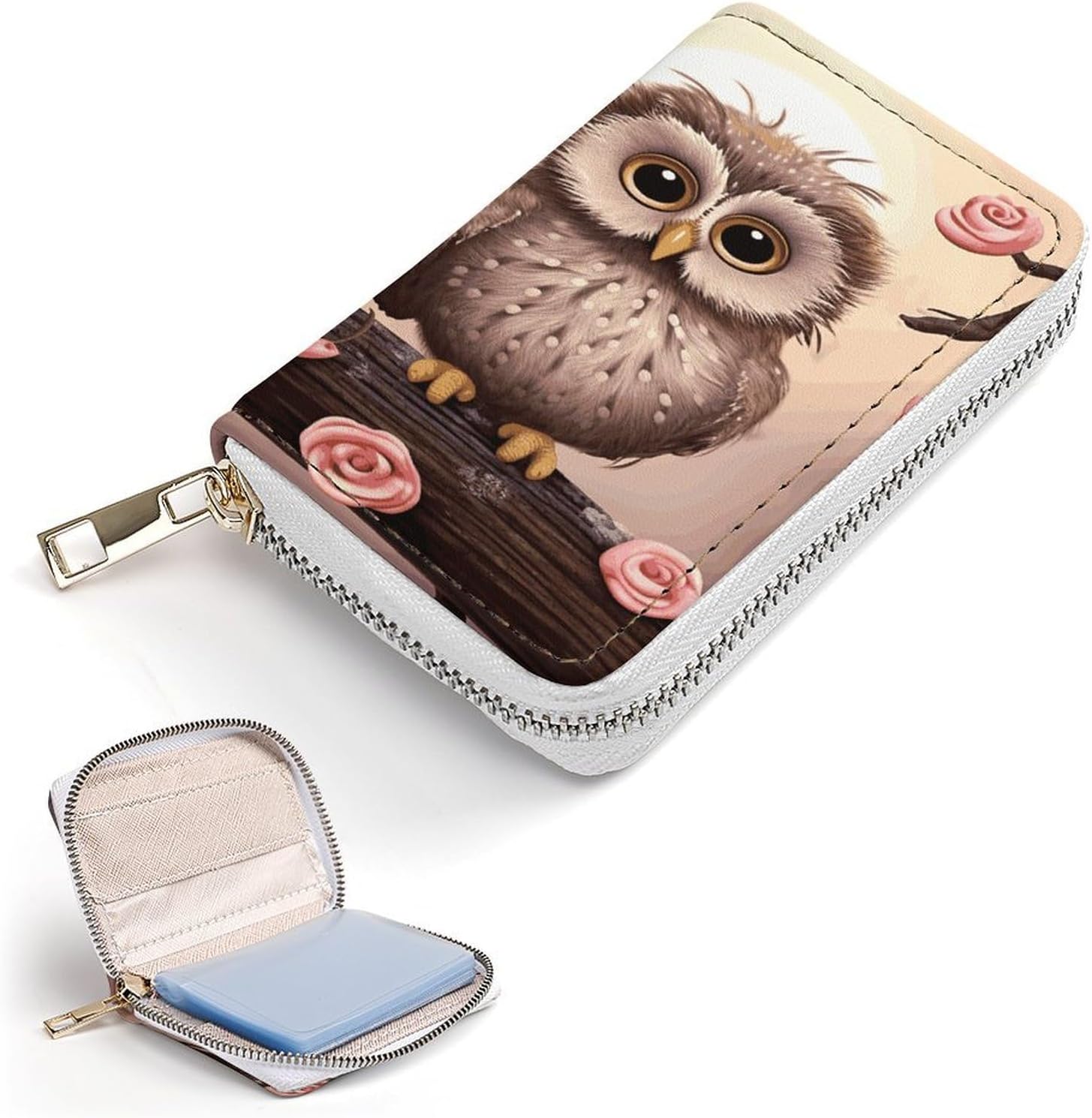Cute Owls Card Holder RFID Blocking,Credit Card Wallet for Women And Men,Card Case Organizer Bag with Zipper